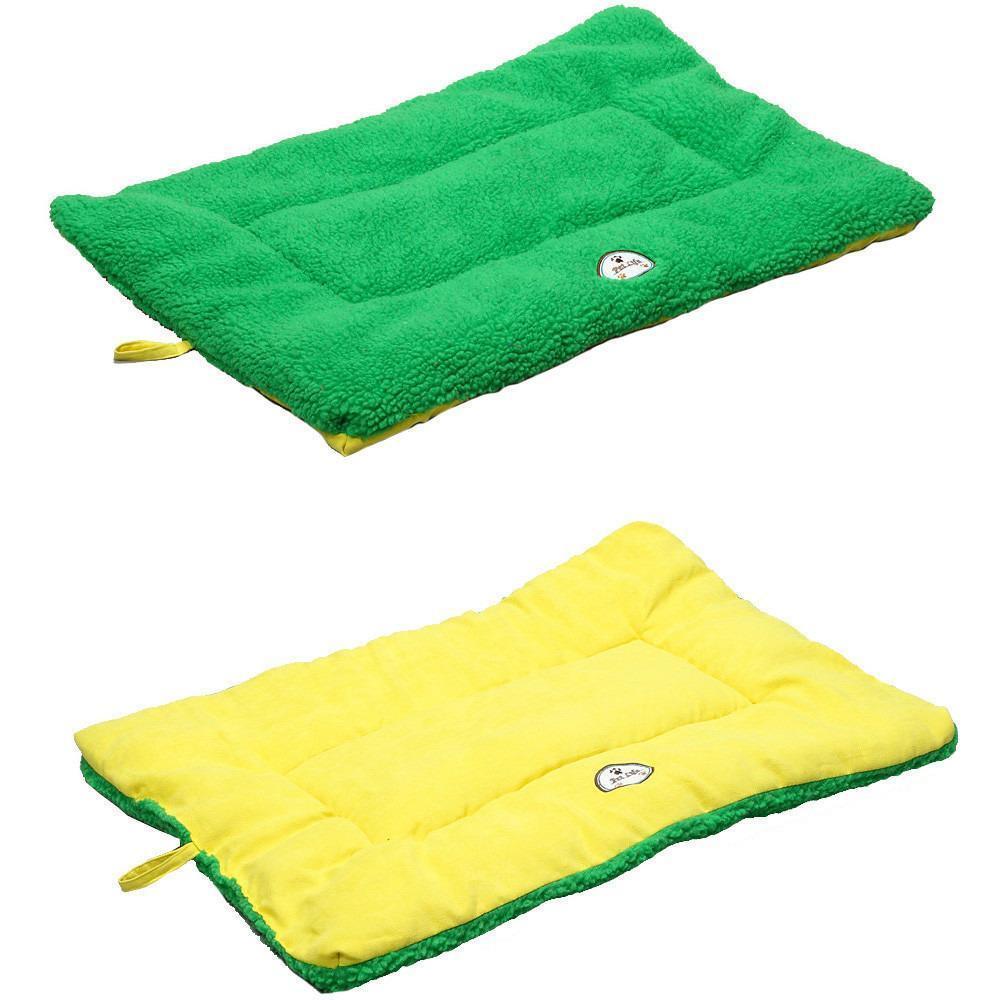 Pet Life ® 'Eco-Paw' Reversible Eco-Friendly Recyclabled Polyfill Fashion Designer Pet Dog Bed Mat Lounge Medium Green And Yellow
