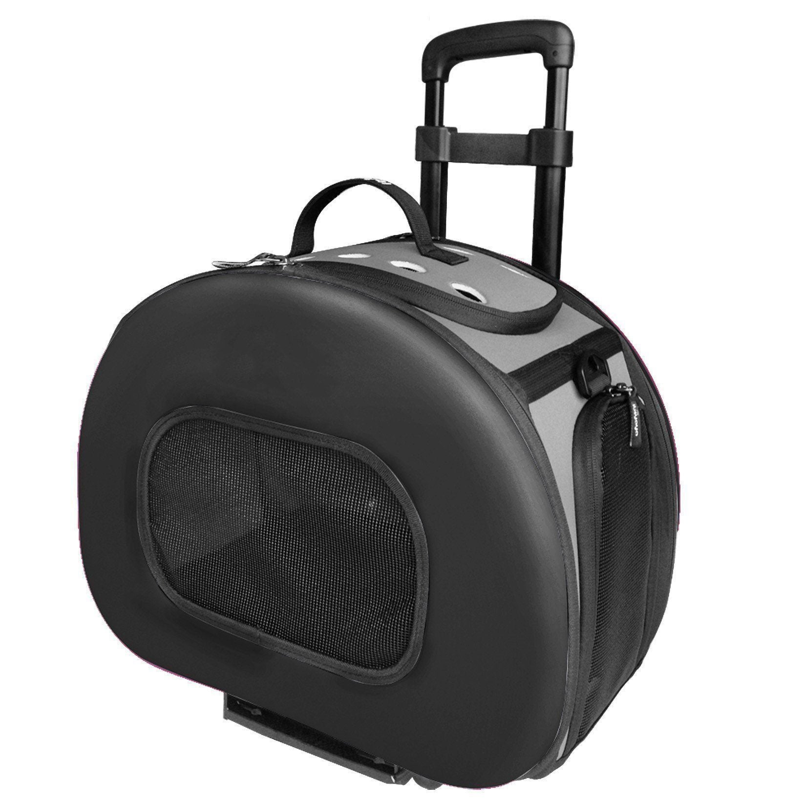 Pet Life ® 'Final Destination' Airline Approved 2-in-1 Tough-Shell Wheeled Collapsible Travel Fashion Pet Dog Carrier Crate Black