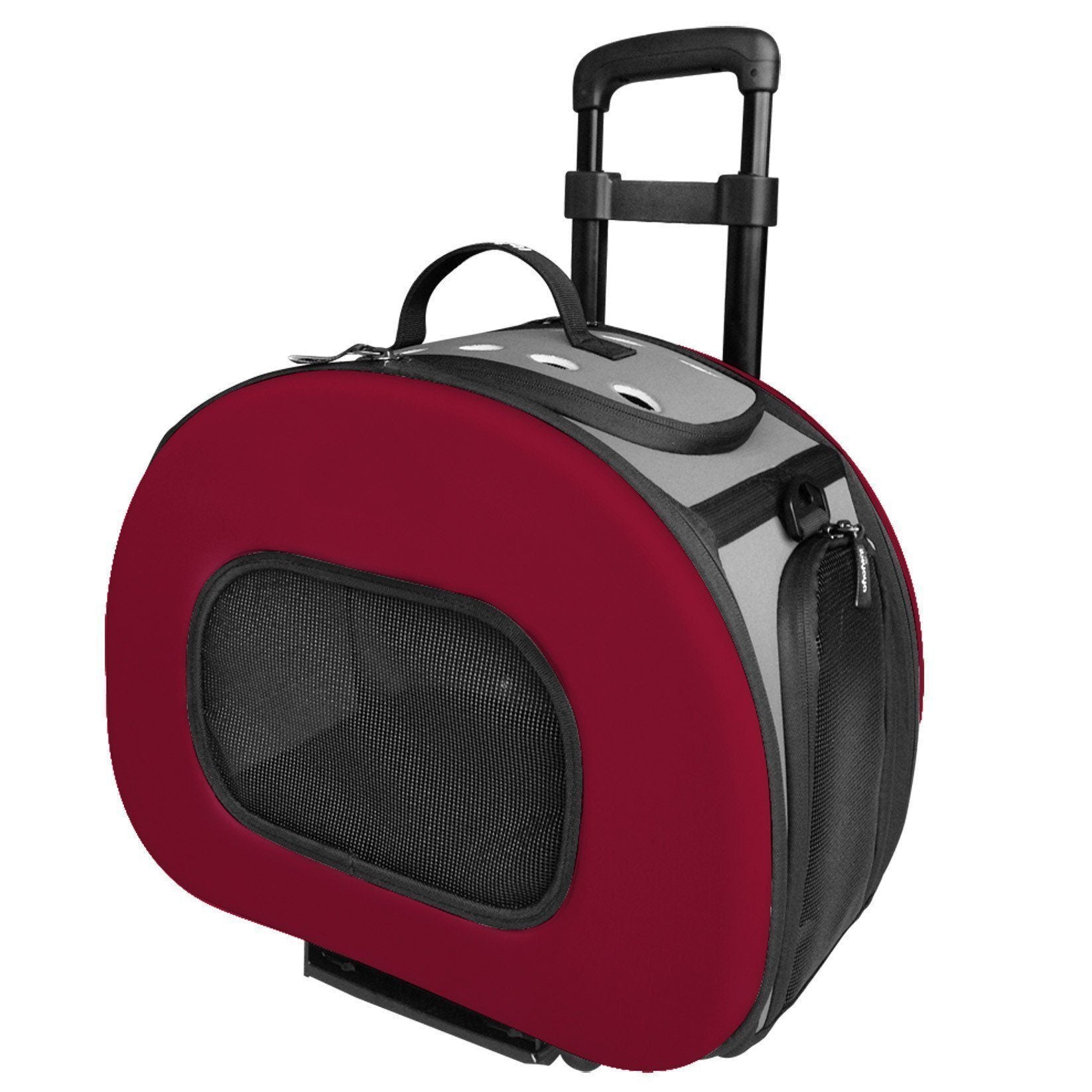 Pet Life ® 'Final Destination' Airline Approved 2-in-1 Tough-Shell Wheeled Collapsible Travel Fashion Pet Dog Carrier Crate Red