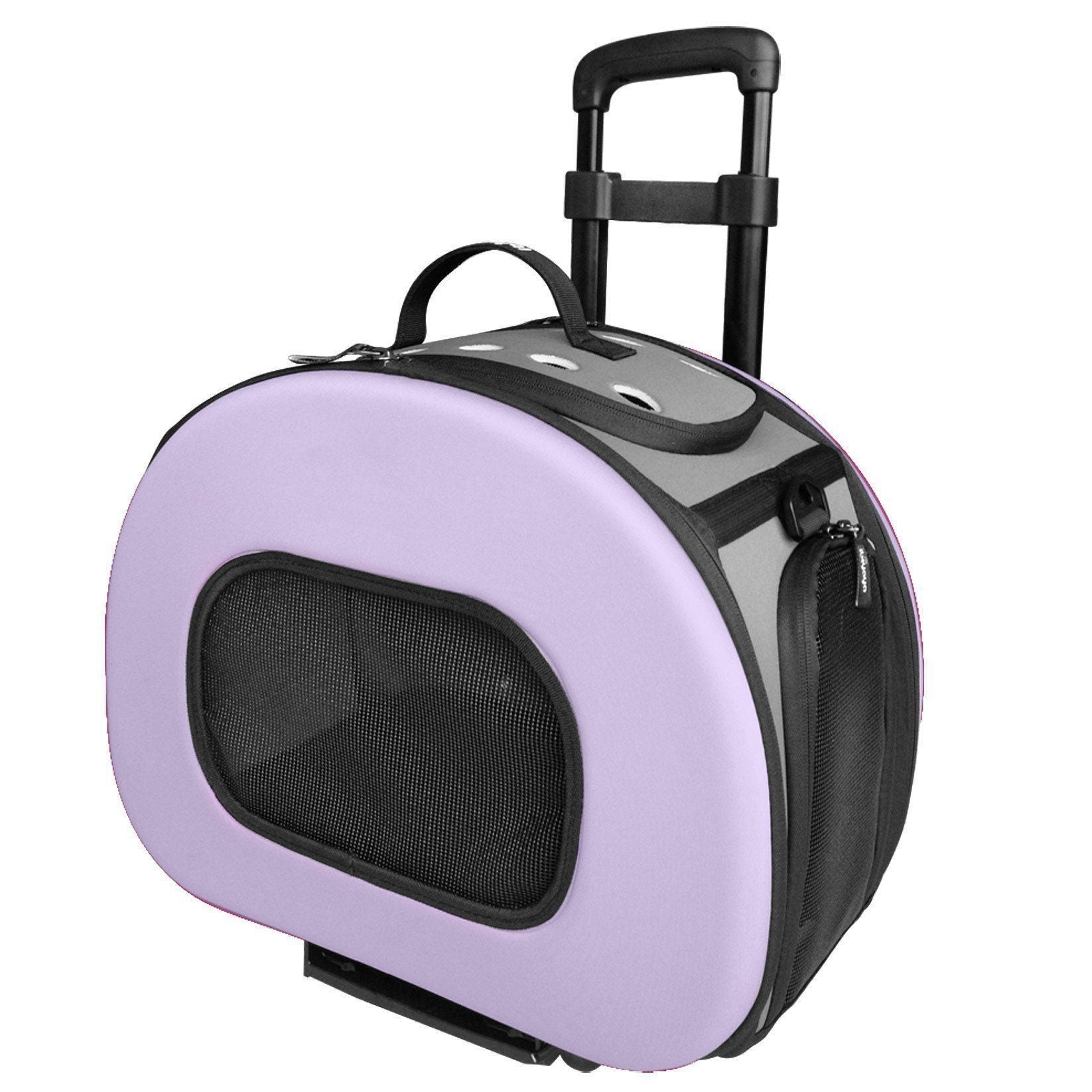 Pet Life ® 'Final Destination' Airline Approved 2-in-1 Tough-Shell Wheeled Collapsible Travel Fashion Pet Dog Carrier Crate Purple 
