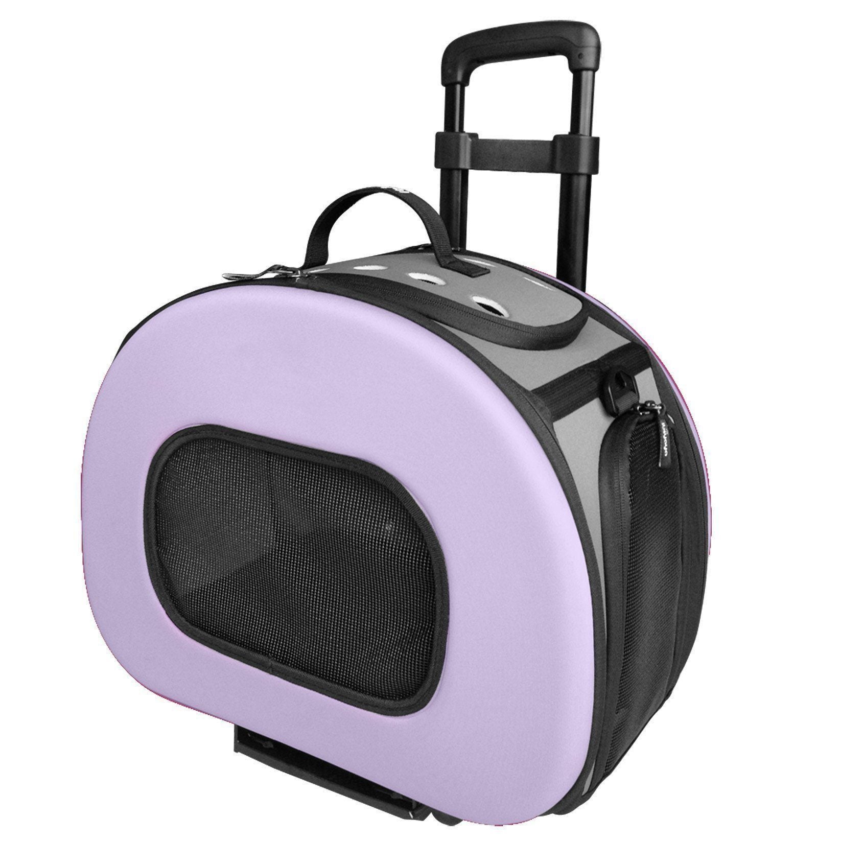 Pet Life ® 'Final Destination' Airline Approved 2-in-1 Tough-Shell Wheeled Collapsible Travel Fashion Pet Dog Carrier Crate Purple