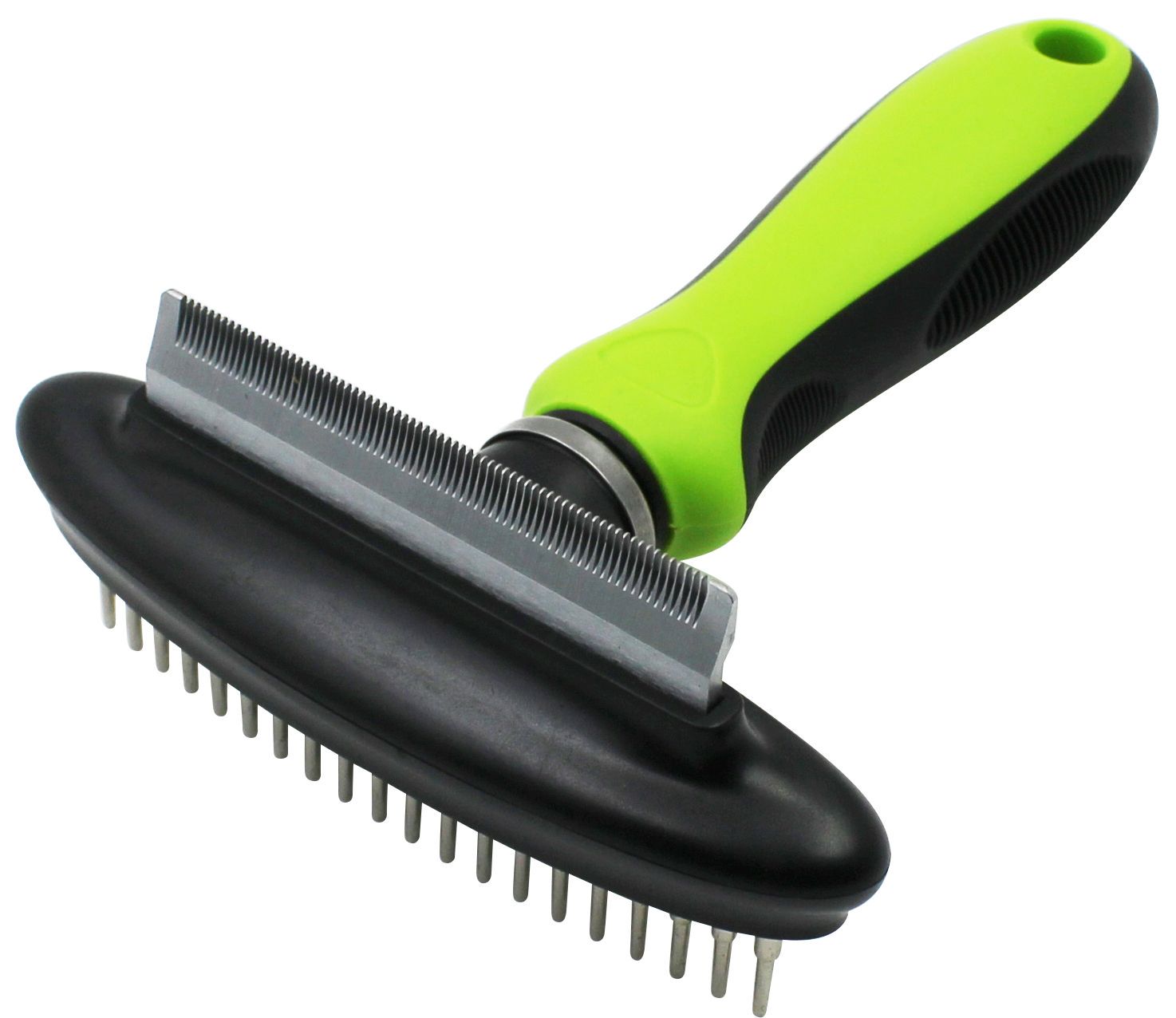 Pet Life ® Flex Series 2-in-1 Dual-Sided Grooming Undercoat Pet Rake and Deshedder Green