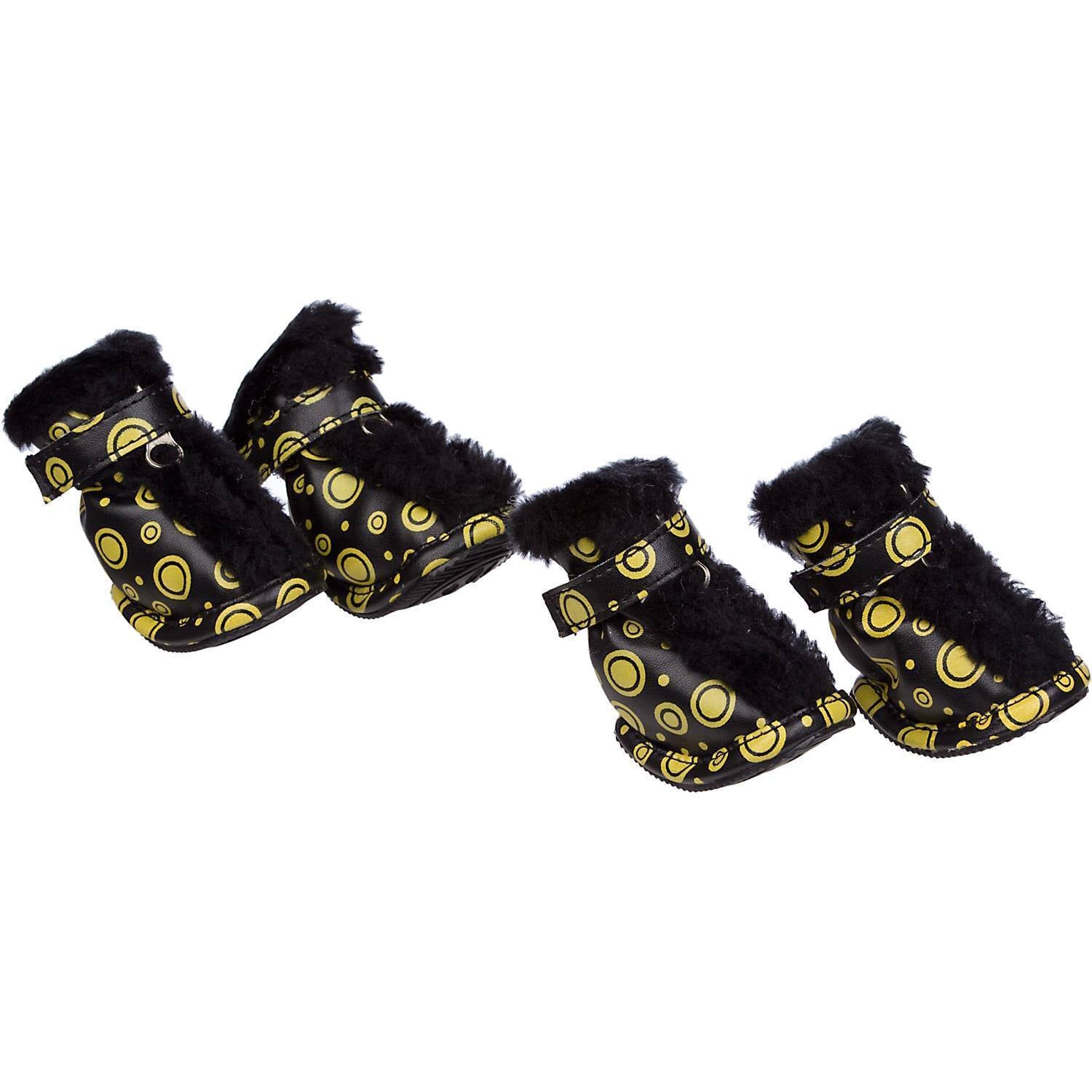 Pet Life ® Fur-Comfort 3M Insulated Fashion Fur and PVC Waterproof Winter Dog Boots - Set of 4 X-Small Black & Yellow