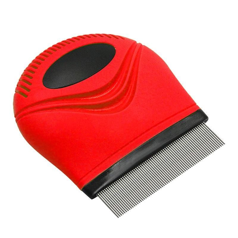 Pet Life ® 'Grazer' Handheld Travel Grooming Cat and Dog Flea and Tick Comb Red