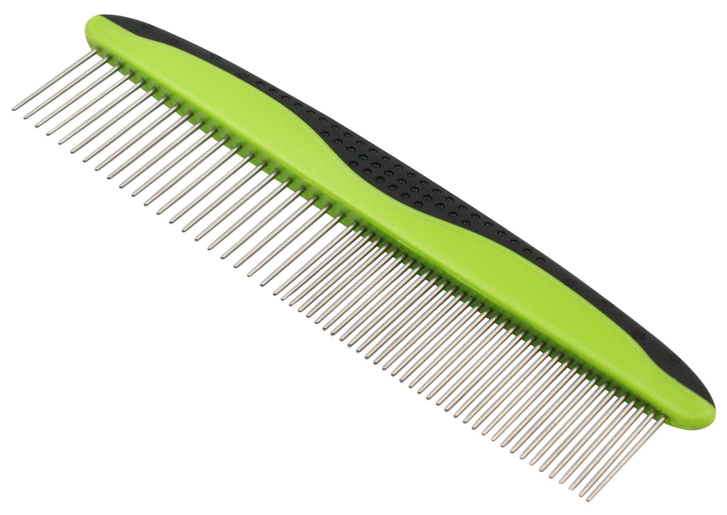 Pet Life ® Grip Ease' Wide and Narrow Tooth Grooming Pet Comb Green 