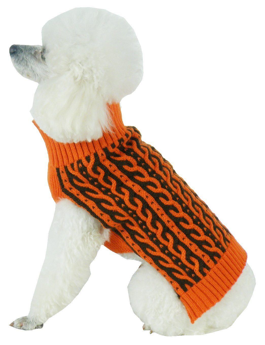 Pet Life ® 'Harmonious' Dual Color Weaved Heavy Cable Knitted Fashion Designer Dog Sweater X-Small Orange And Brown
