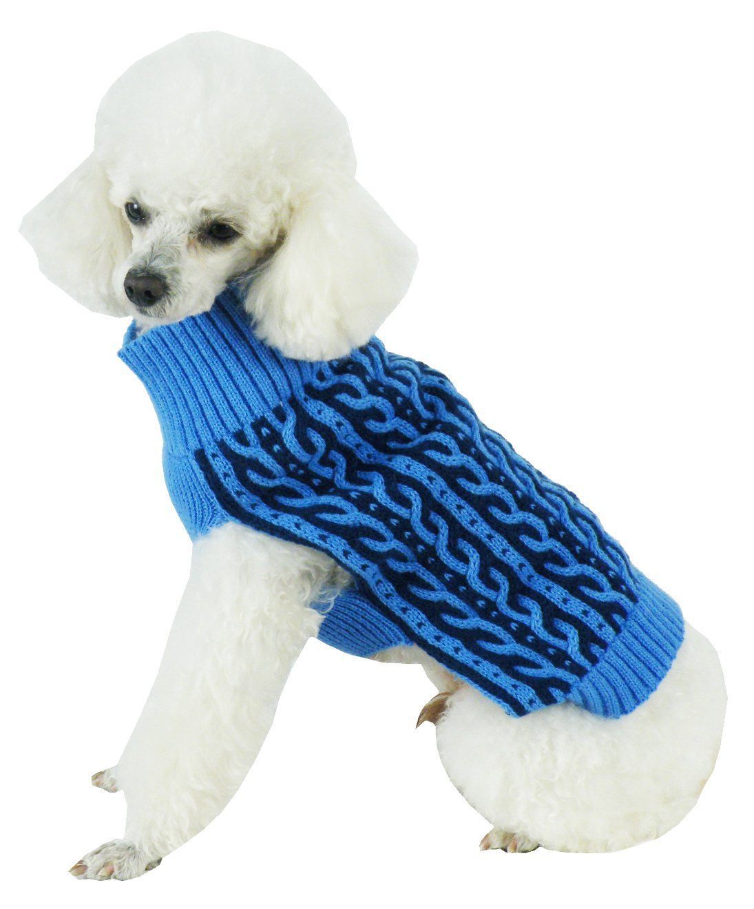 Pet Life ® 'Harmonious' Dual Color Weaved Heavy Cable Knitted Fashion Designer Dog Sweater X-Small Aqua Blue And Dark Blue