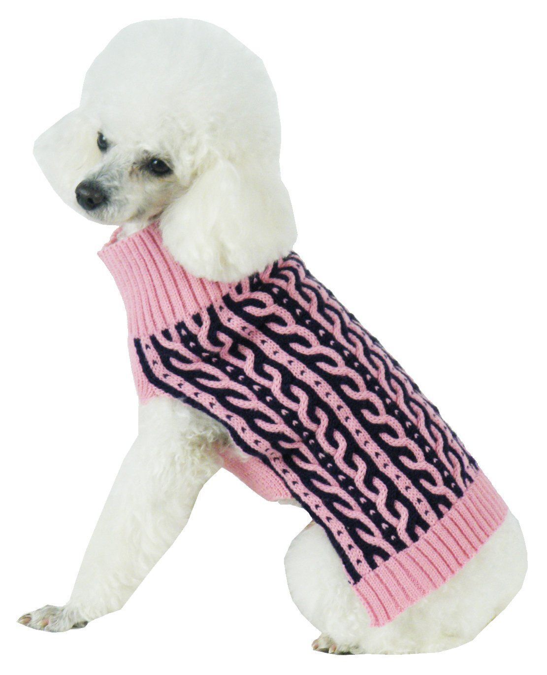 Pet Life ® 'Harmonious' Dual Color Weaved Heavy Cable Knitted Fashion Designer Dog Sweater X-Small Pink And Navy Blue