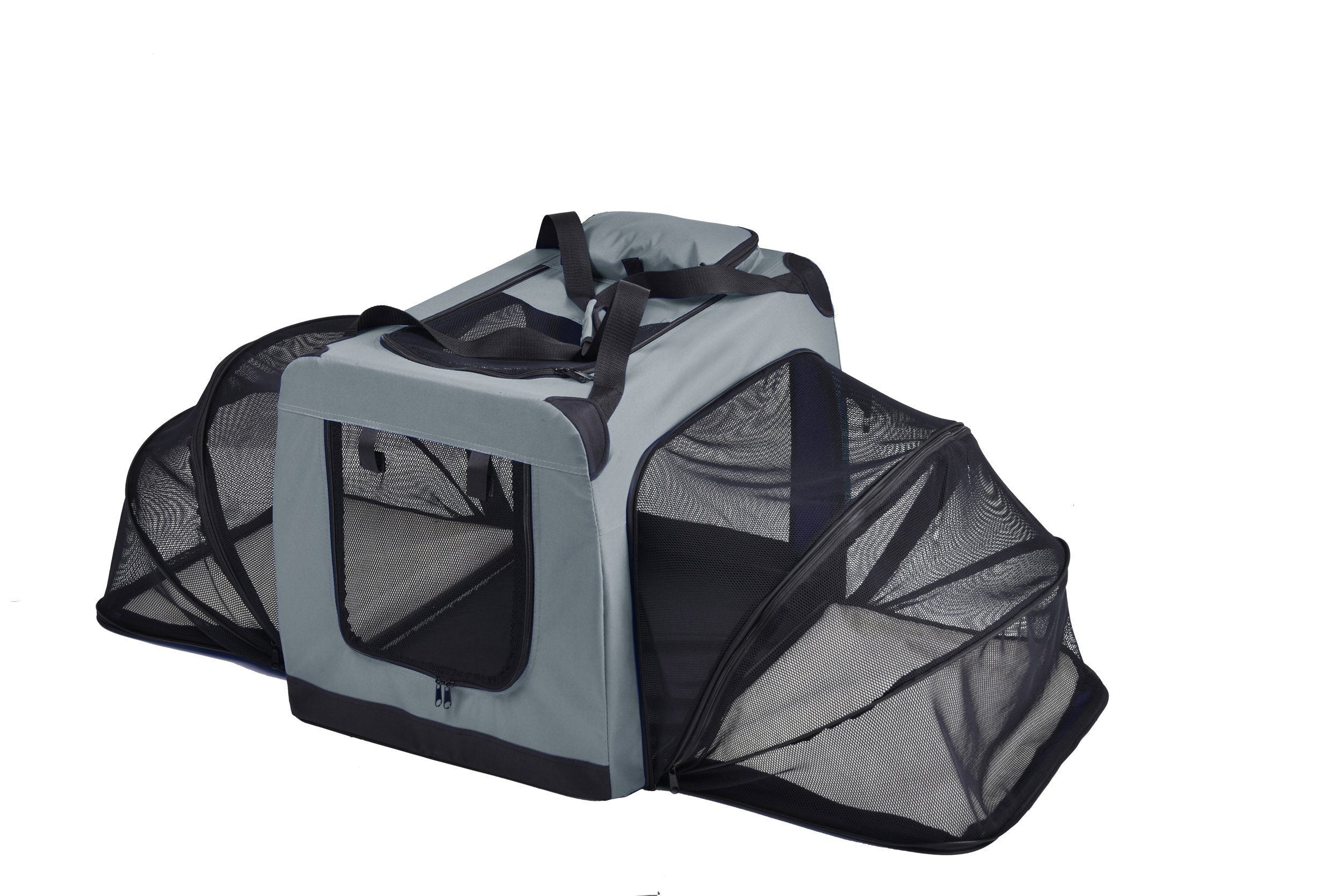 Pet Life ® 'Hounda Accordion' Metal Framed Soft-Folding Collapsible Dual-Sided Expandable Pet Dog Crate X-Small Dark Gray
