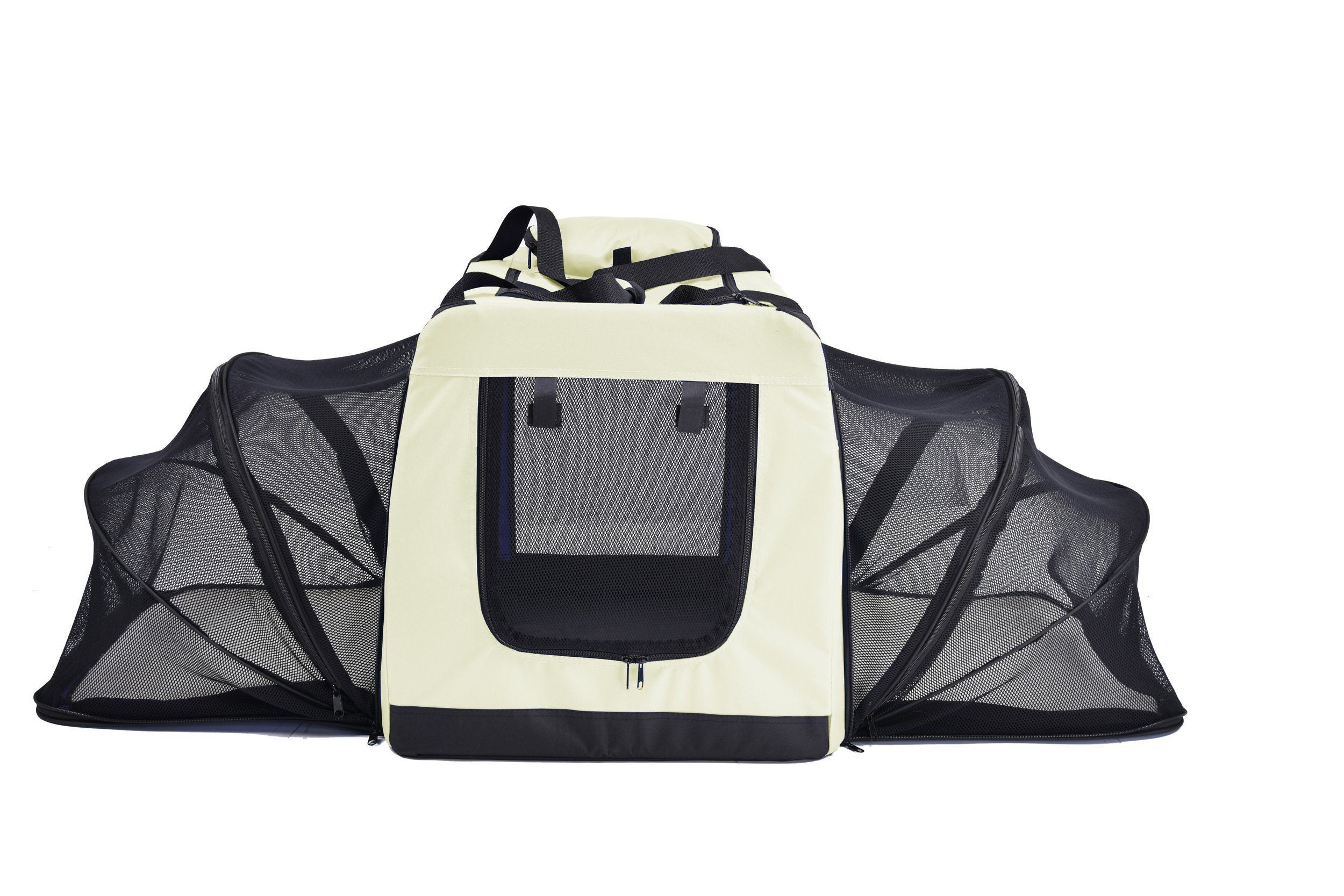 Pet Life ®  'Hounda Accordion' Metal Framed Soft-Folding Collapsible Dual-Sided Expandable Pet Dog Crate X-Small Khaki