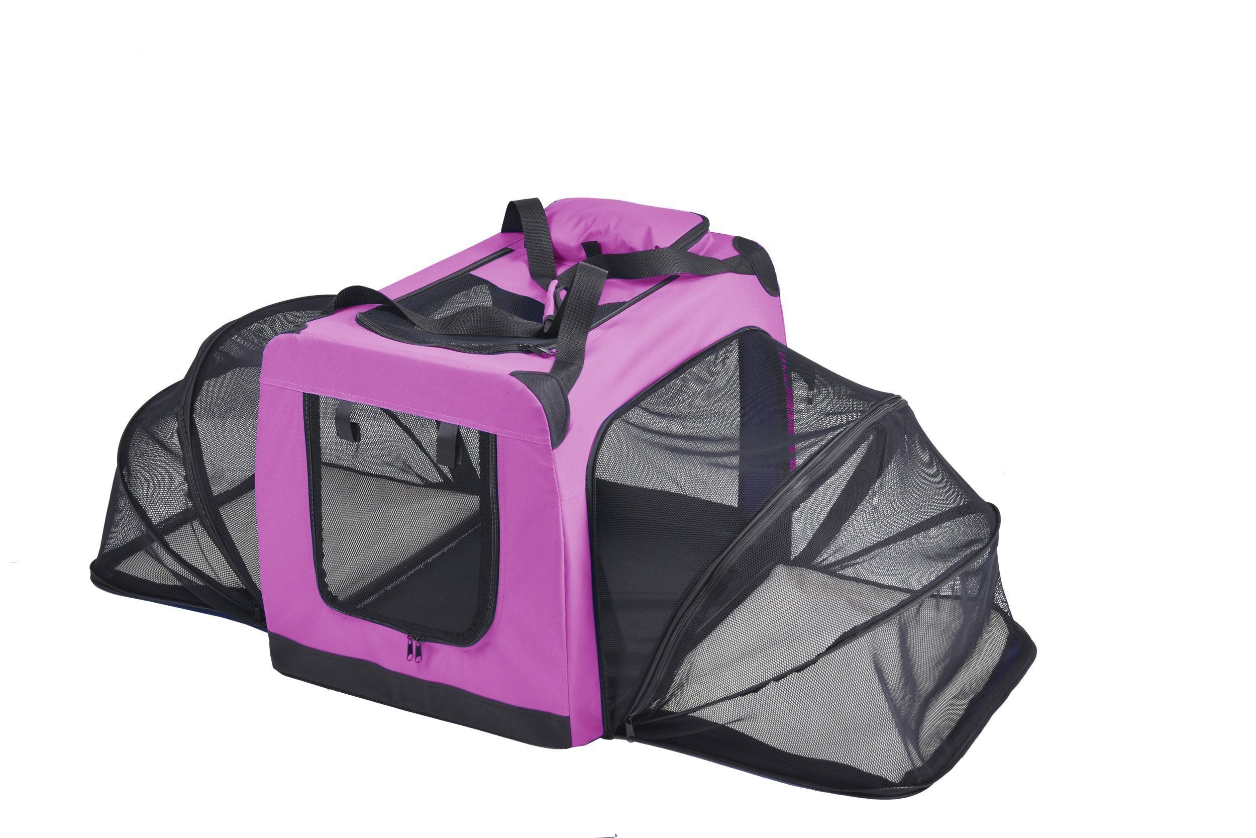 Pet Life ® 'Hounda Accordion' Metal Framed Soft-Folding Collapsible Dual-Sided Expandable Pet Dog Crate X-Small Pink