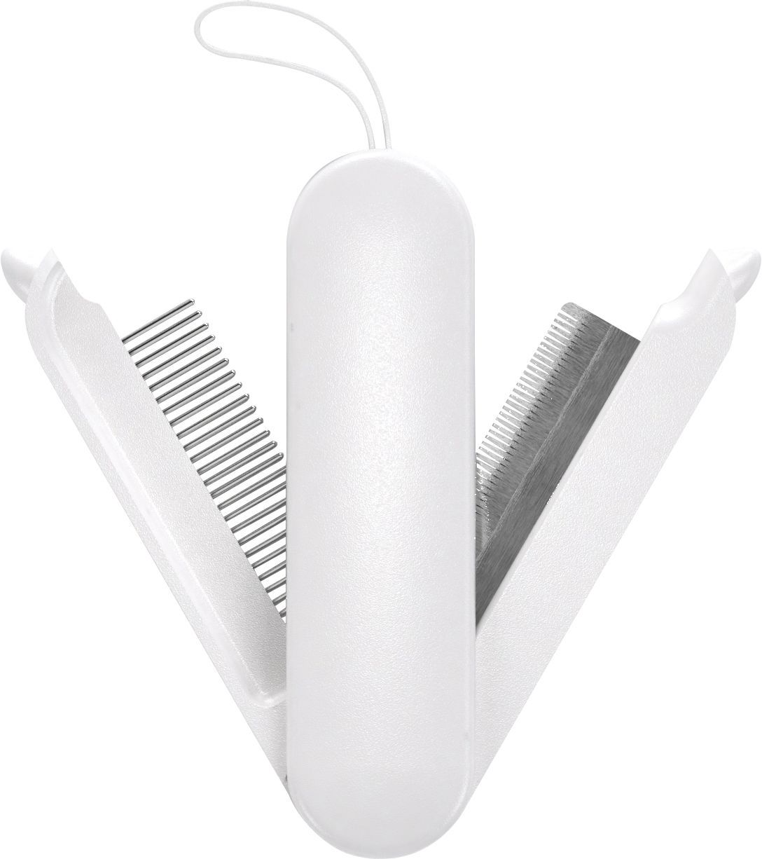 Pet Life ® 'JOYNE' Multi-Functional 2-in-1 Swivel Travel Grooming Comb and Deshedder White