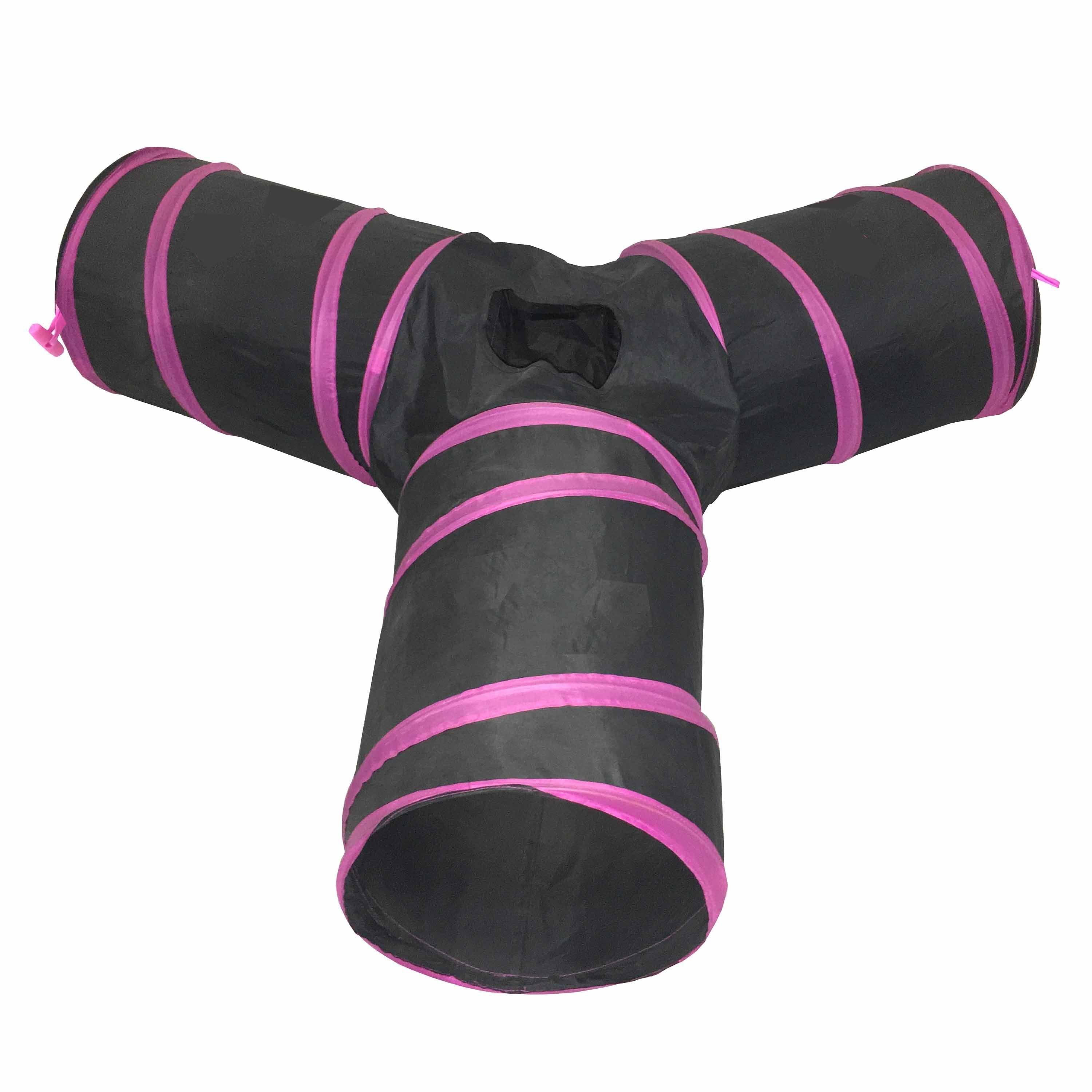 Pet Life ® 'Kitting-Go-Seek' Collapsible Folding Travel 3-way Kitty Cat Tunnel Pink/Black