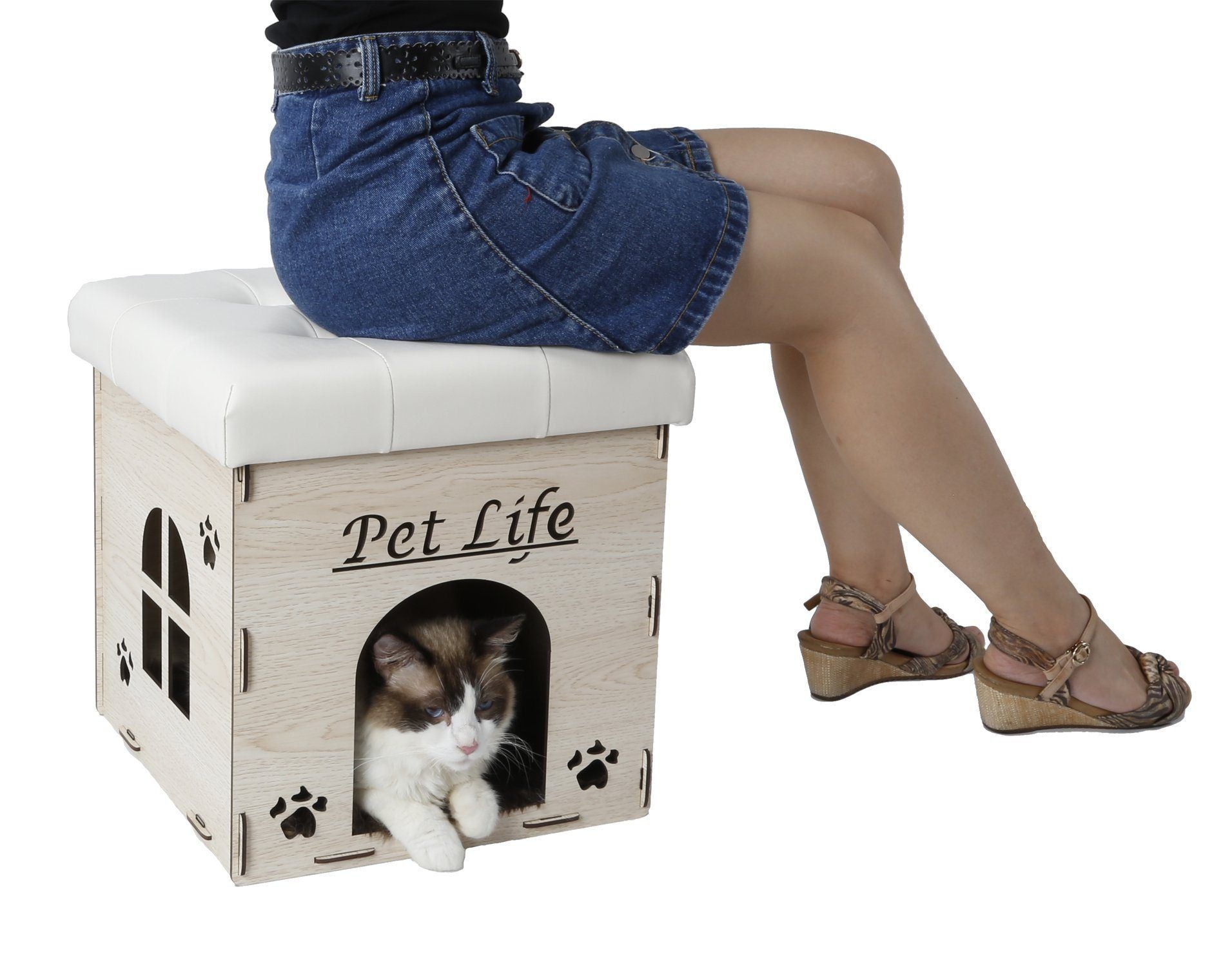 Pet Life ® 'Kitty Kallapse' Collapsible Folding Kitty Cat House Tree Bed Ottoman Bench Furniture  