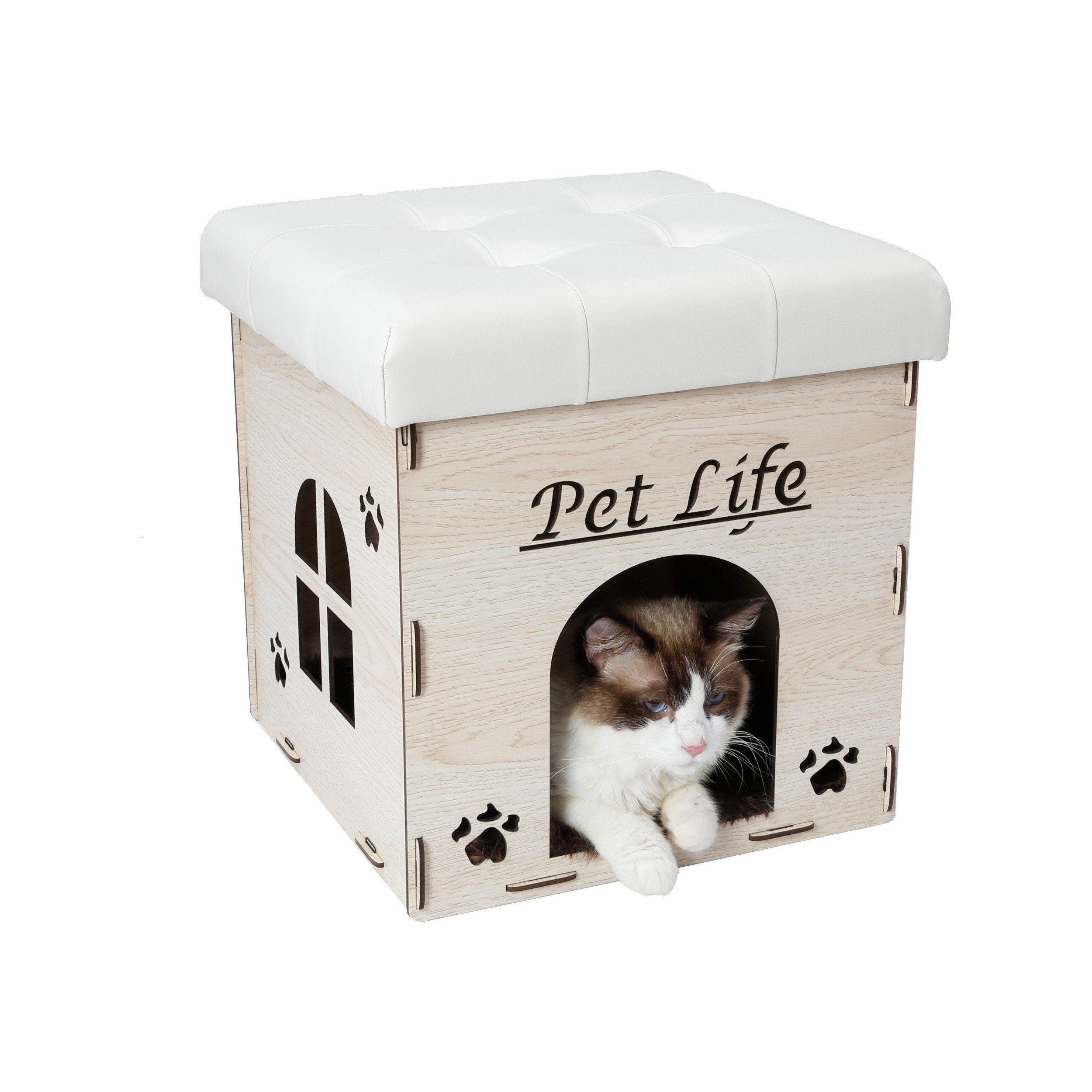 Pet Life ® 'Kitty Kallapse' Collapsible Folding Kitty Cat House Tree Bed Ottoman Bench Furniture White 