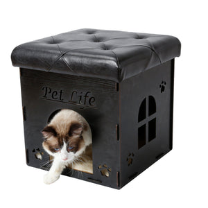 Pet Life ® 'Kitty Kallapse' Collapsible Folding Kitty Cat House Tree Bed Ottoman Bench ...