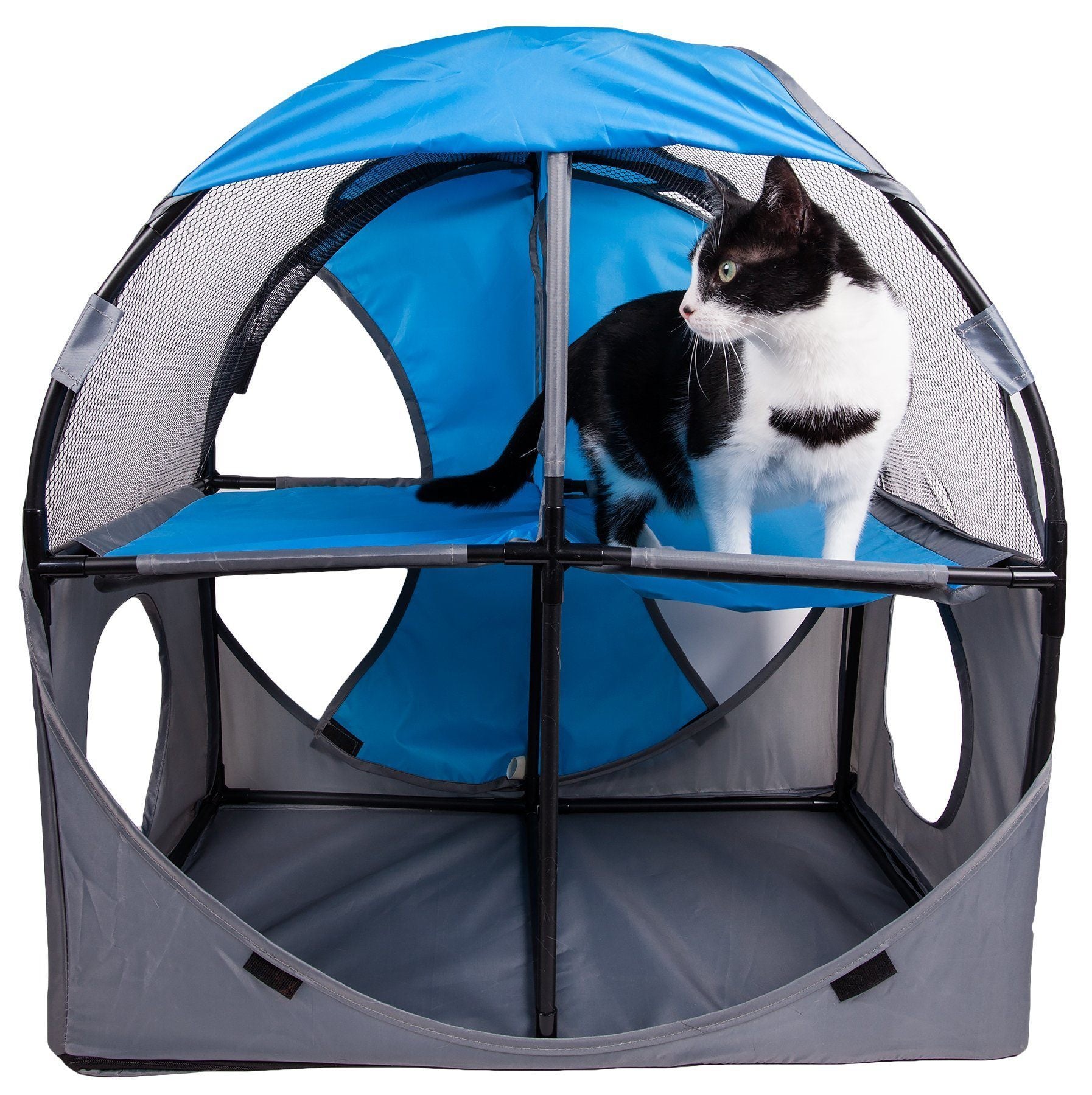 Pet Life ® 'Kitty-Play' Collapsible Travel Interactive Kitty Cat Tree Maze House Lounger Tunnel Lounge Blue, Grey