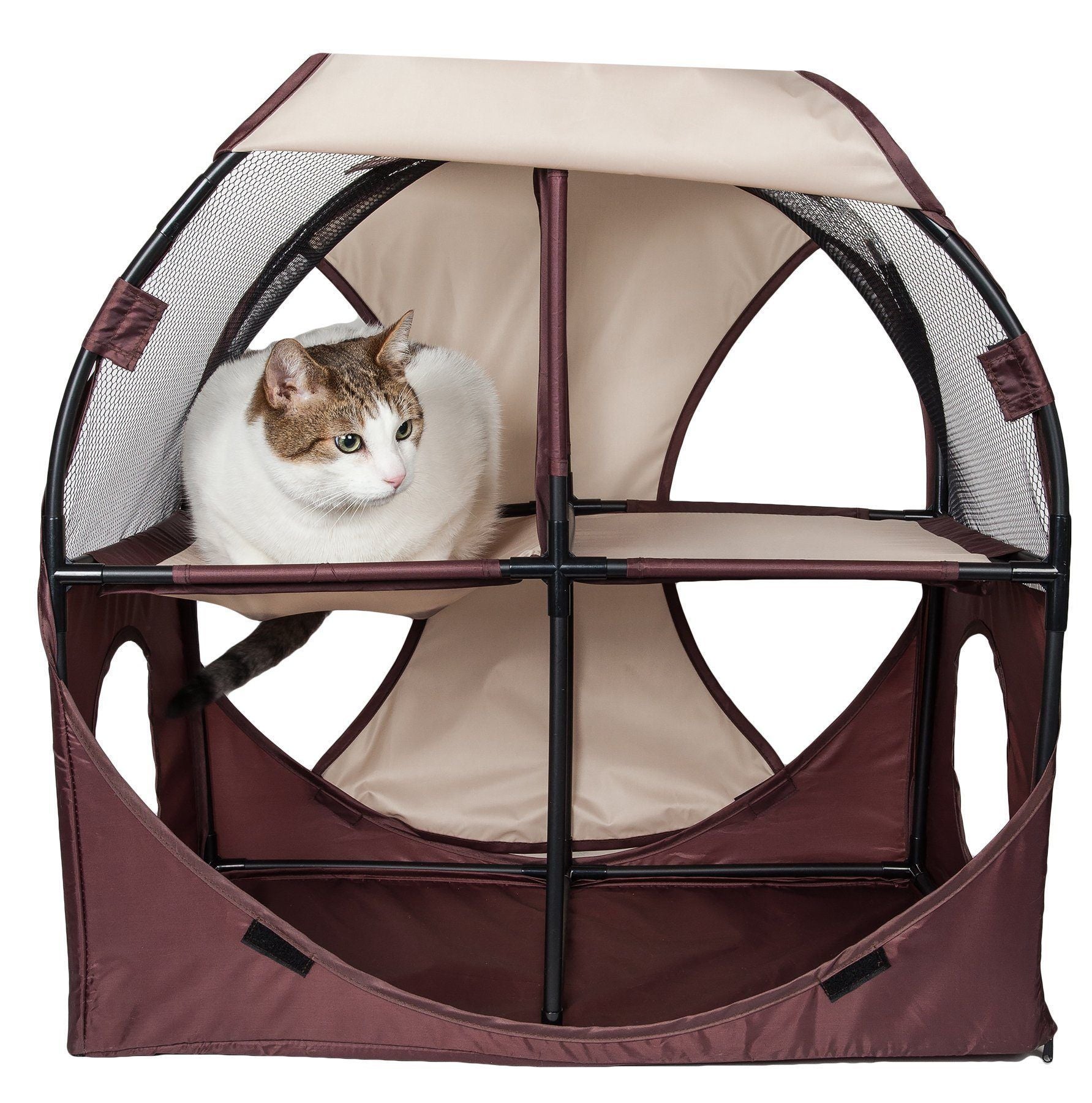 Pet Life ® 'Kitty-Play' Collapsible Travel Interactive Kitty Cat Tree Maze House Lounger Tunnel Lounge Khaki, Brown