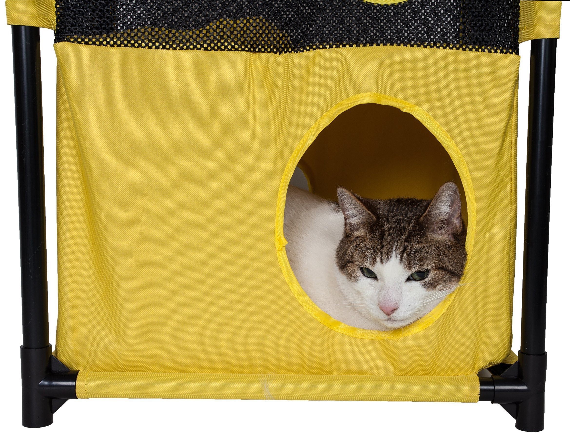 Pet Life ® 'Kitty-Square' Collapsible Travel Interactive Kitty Cat Tree Maze House Lounger Tunnel Lounge  