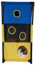 Pet Life ® 'Kitty-Square' Collapsible Travel Interactive Kitty Cat Tree Maze House Lounger Tunnel Lounge Blue, Yellow