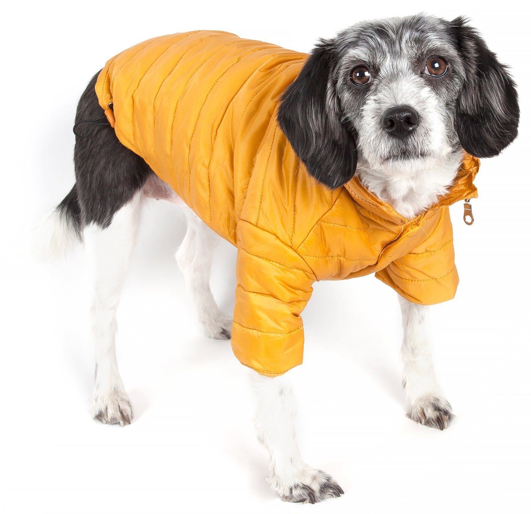 Pet Life ® Lightweight Adjustable and Collapsible 'Sporty Avalanche' Dog Coat w/ Pop-out Zippered Hood X-Small Mustard Yellow