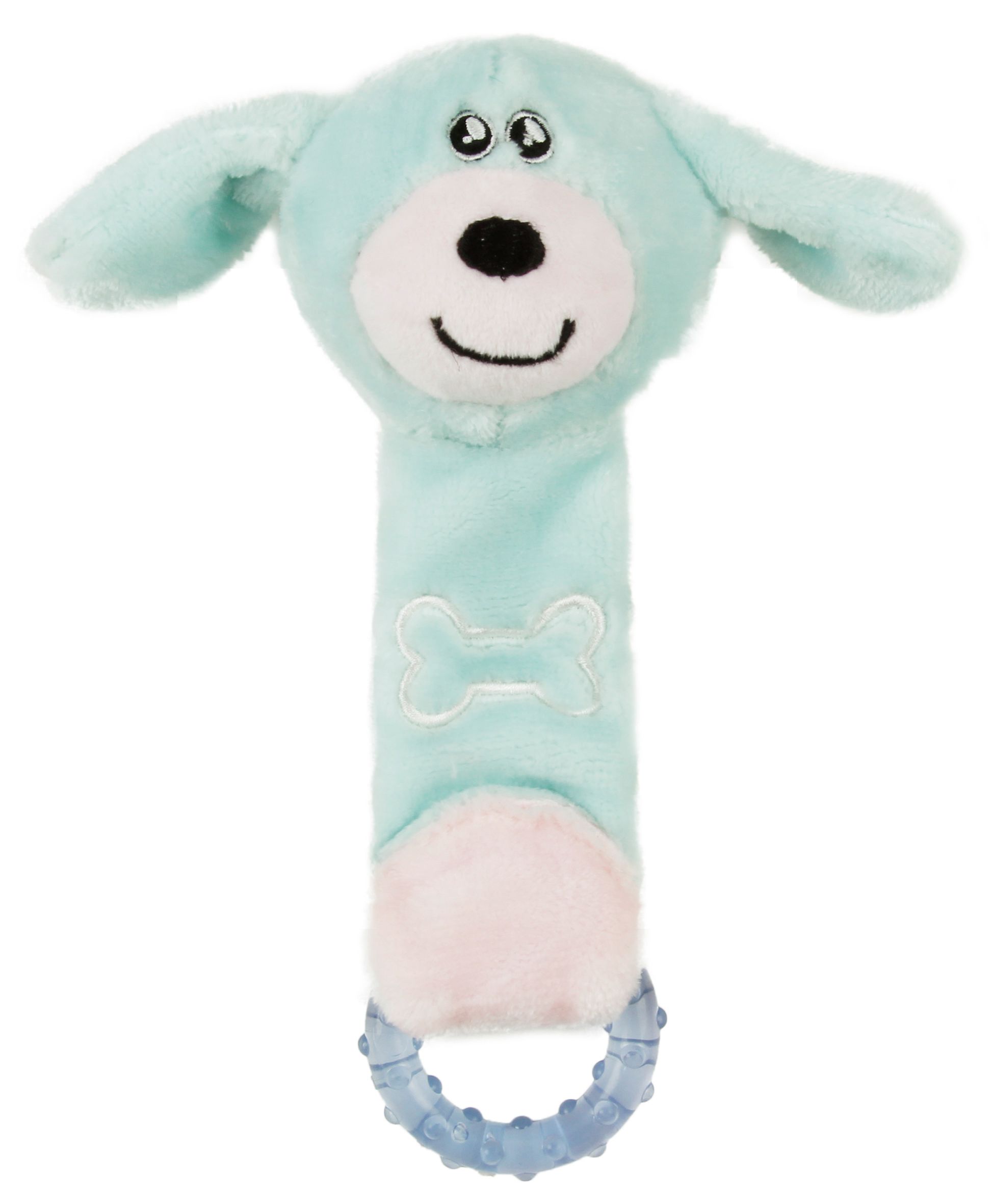 Pet Life ® Moo-Born' Plush and Rubber Squeaking Newborn Teething Cat and Dog Toy Blue