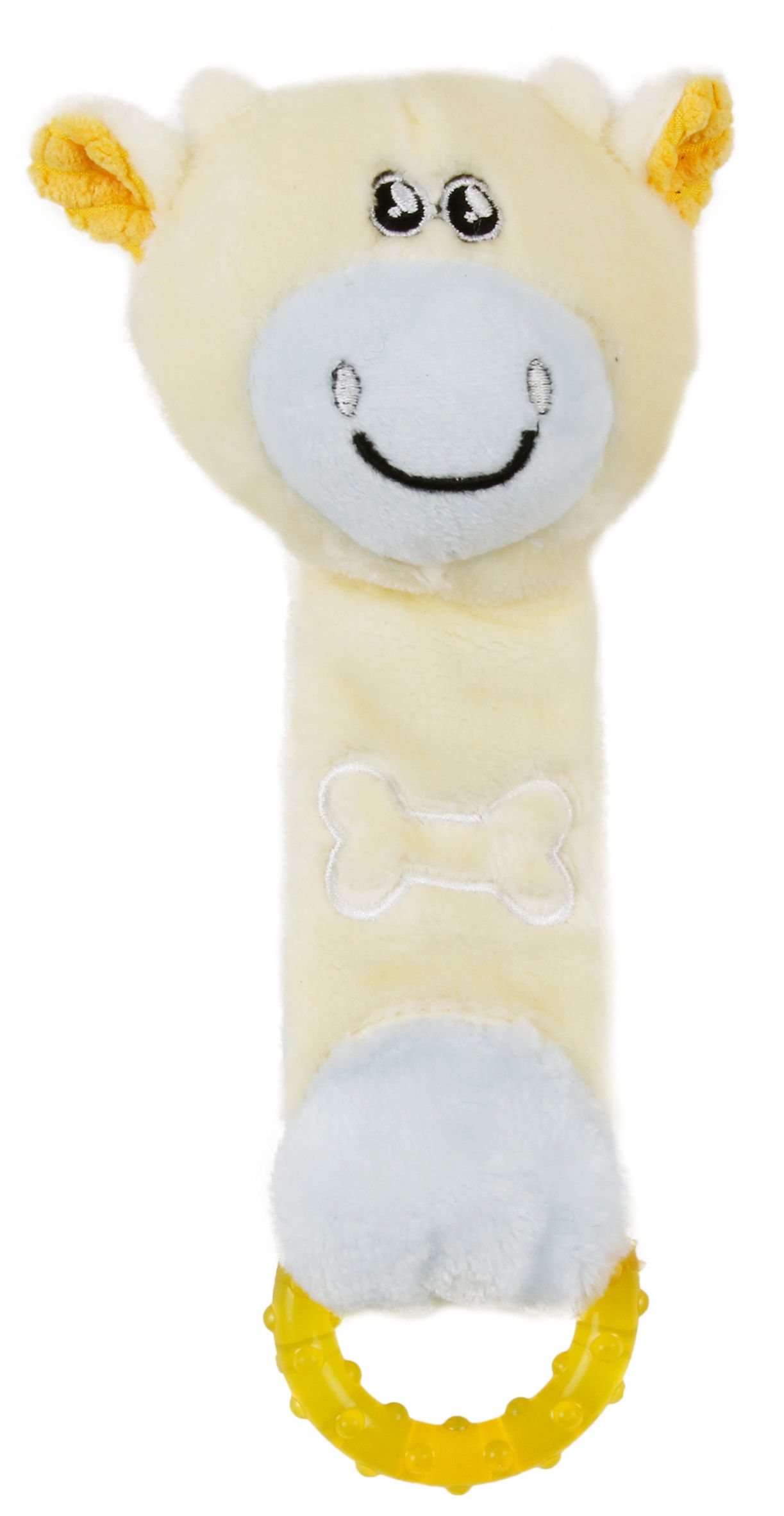 Pet Life ® Moo-Born' Plush Squeaky and Crinkle Newborn Rubber Teething Cat and Dog Toy Yellow