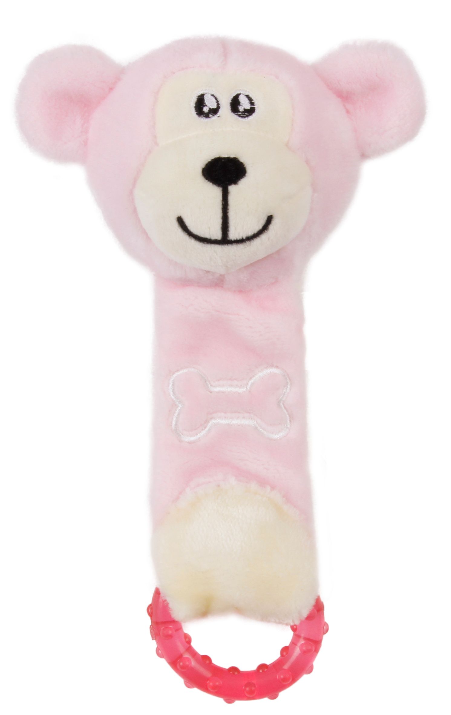 Pet Life ® Moo-Born' Plush Squeaky and Crinkle Newborn Rubber Teething Cat and Dog Toy Pink
