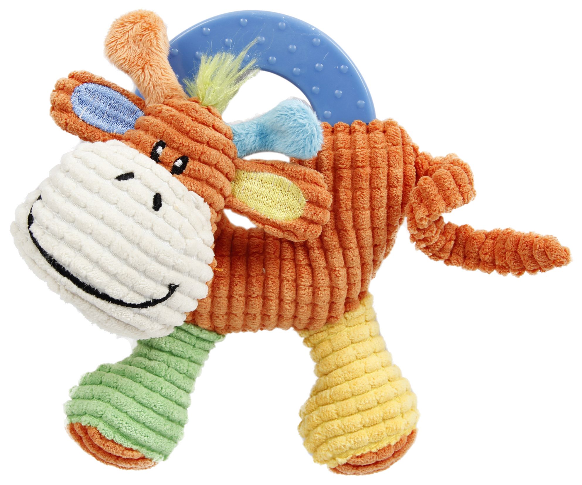 Pet Life ® 'Moo-cifier' Plush Squeaking and Rubber Teething Newborn Puppy Dog Toy Orange, Green, Yellow