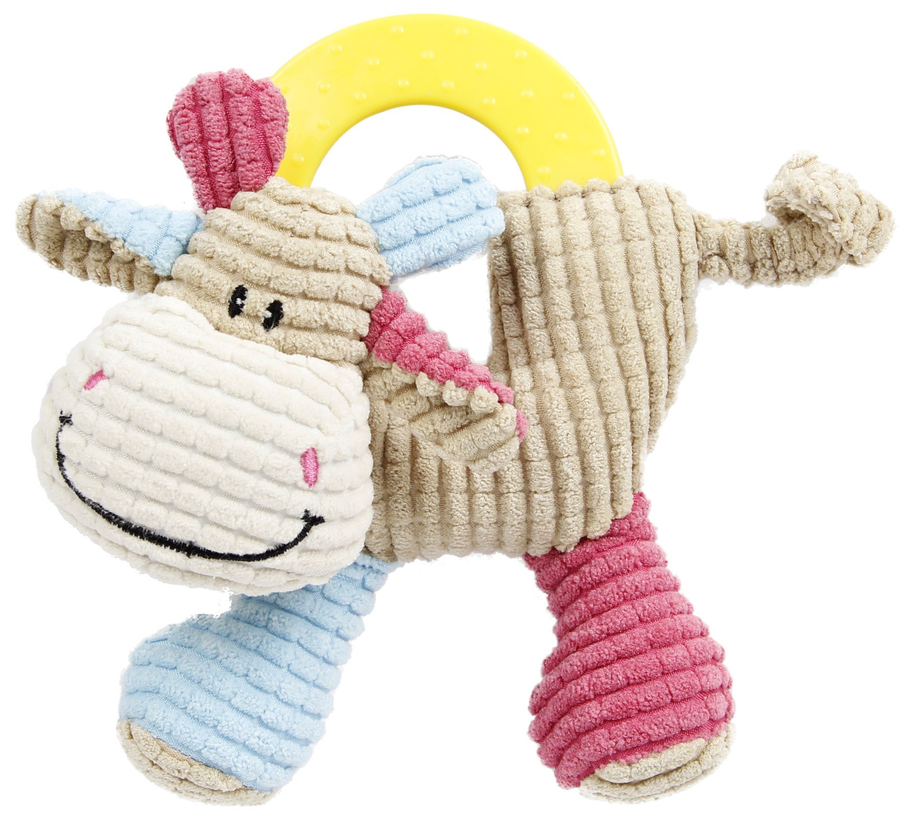 Pet Life ® 'Moo-cifier' Plush Squeaking and Rubber Teething Newborn Puppy Dog Toy Brown, Blue, Pink