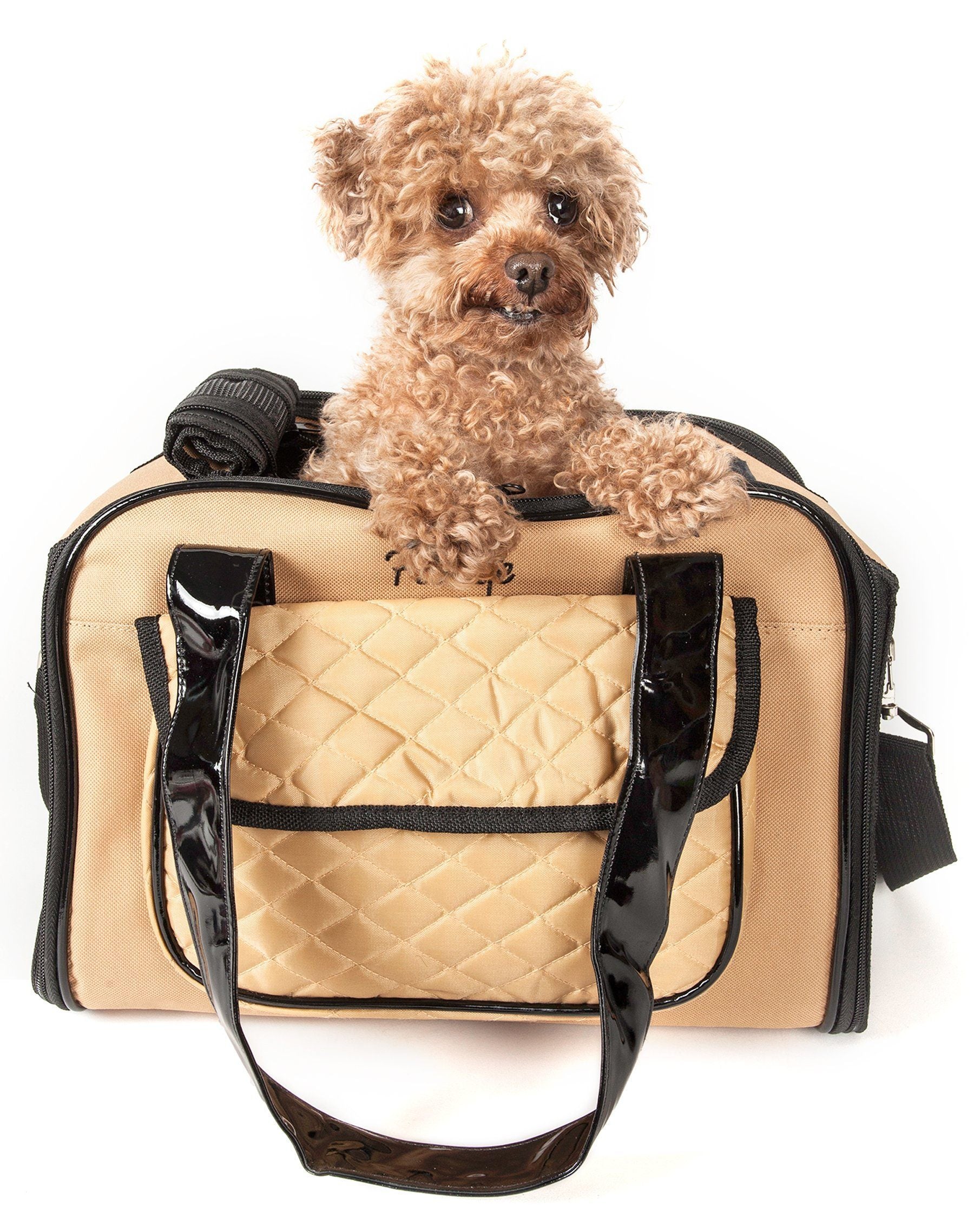 Pet Life ® Mystique Airline Approved Fashion Designer Travel Pet Dog Carrier w/ Pouch Khaki