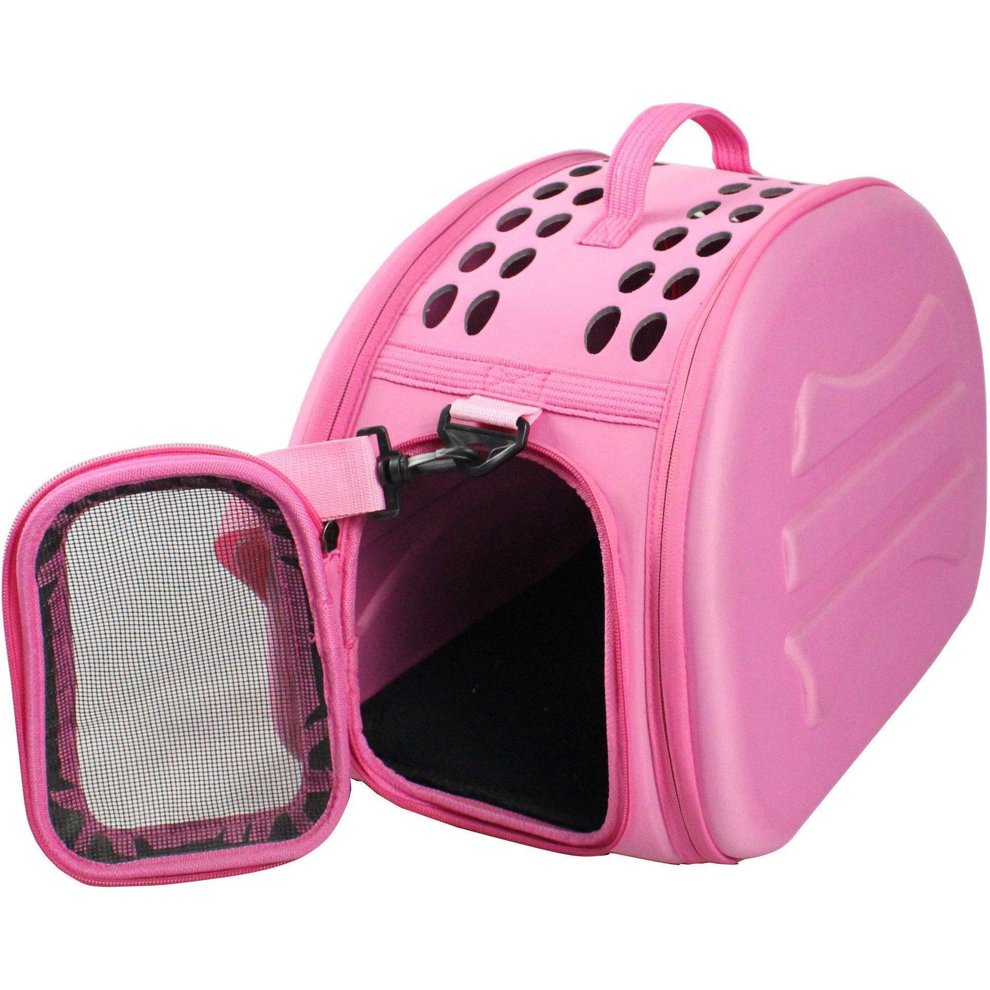 Pet Life ® 'Narrow Shelled' Lightweight Collapsible Military Grade Fashion Designer Travel Pet Dog Carrier Crate Pink