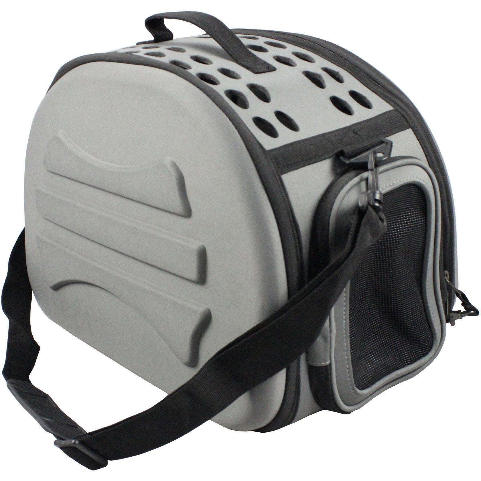 Pet Life ® 'Narrow Shelled' Lightweight Collapsible Military Grade Fashion Designer Travel Pet Dog Carrier Crate Dark Grey