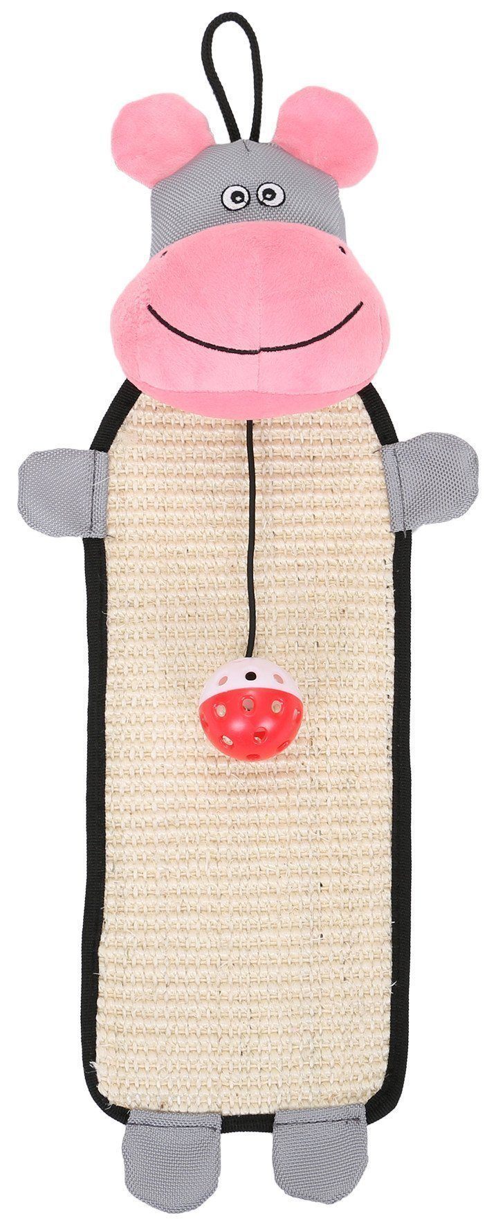 Pet Life ® 'Paw-Pleasant' Hanging Sisal & Jute Carpet Kitty Cat Scratcher with Toy Pink / Grey