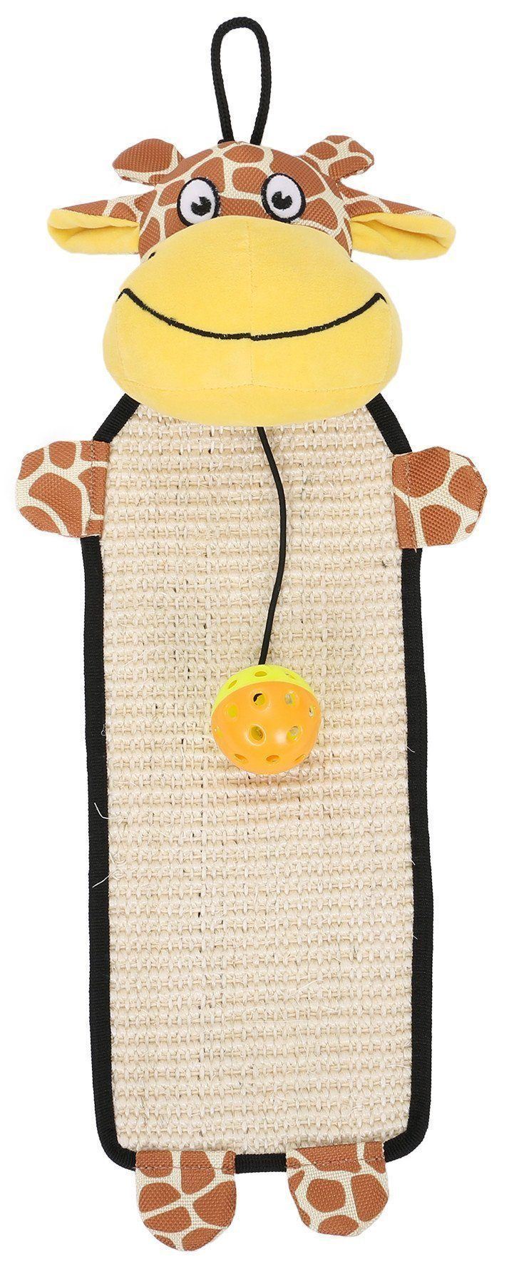 Pet Life ® 'Paw-Pleasant' Hanging Sisal & Jute Carpet Kitty Cat Scratcher with Toy Brown / Yellow