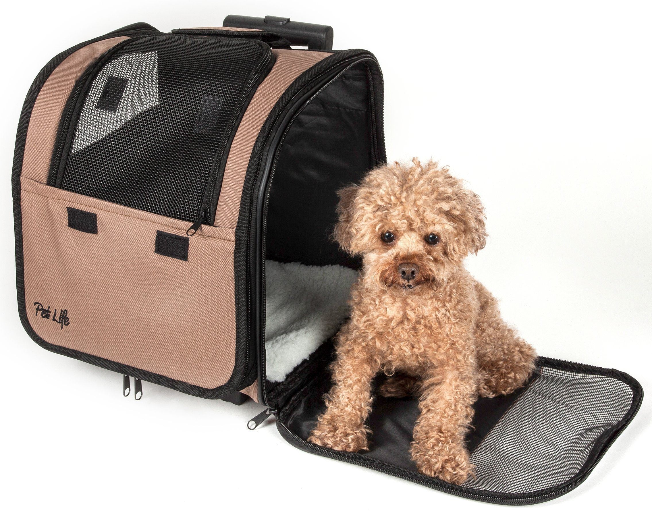 Pet Life ® 'Pawdon Me ' Wheeled Airline Approved Travel Collapsible Pet Dog Carrier Khaki