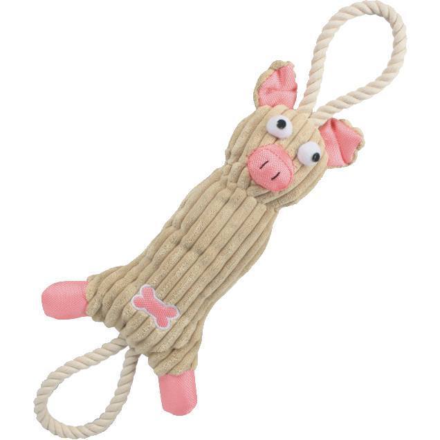 Pet Life ® 'Plush Cow' Natural Jute Rope and Squeak Tugging Plush Dog Toy Pink