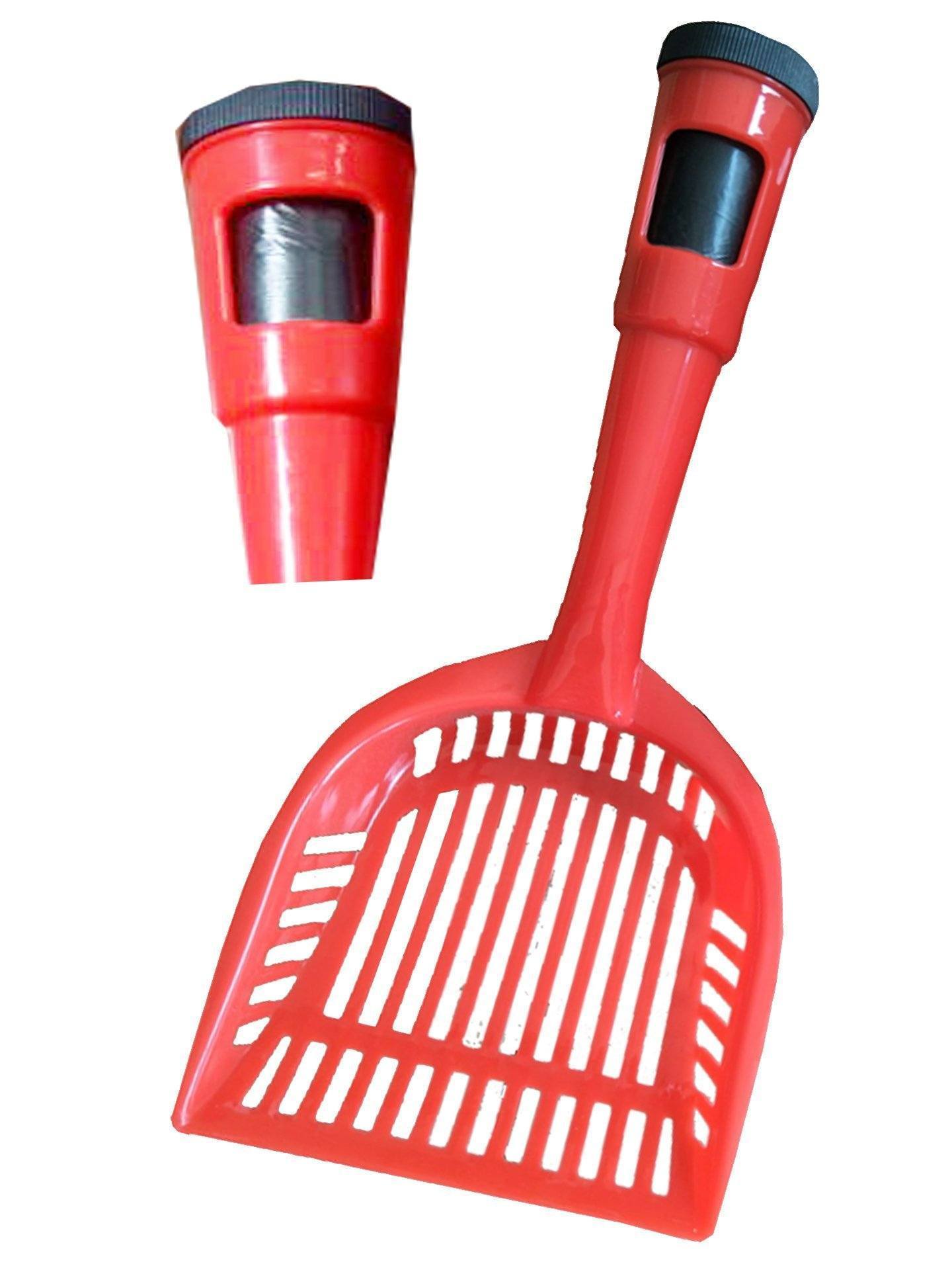 Pet Life ® 'Poopin-Scoopin' Dog and Cat Kitty Litter Waste Pooper Scooper Shovel w/ Built-in Waste Bag Holder Red