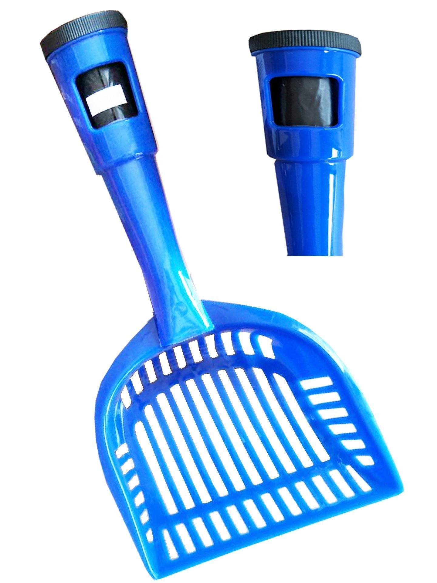 Pet Life ® 'Poopin-Scoopin' Dog and Cat Kitty Litter Waste Pooper Scooper Shovel w/ Built-in Waste Bag Holder Blue