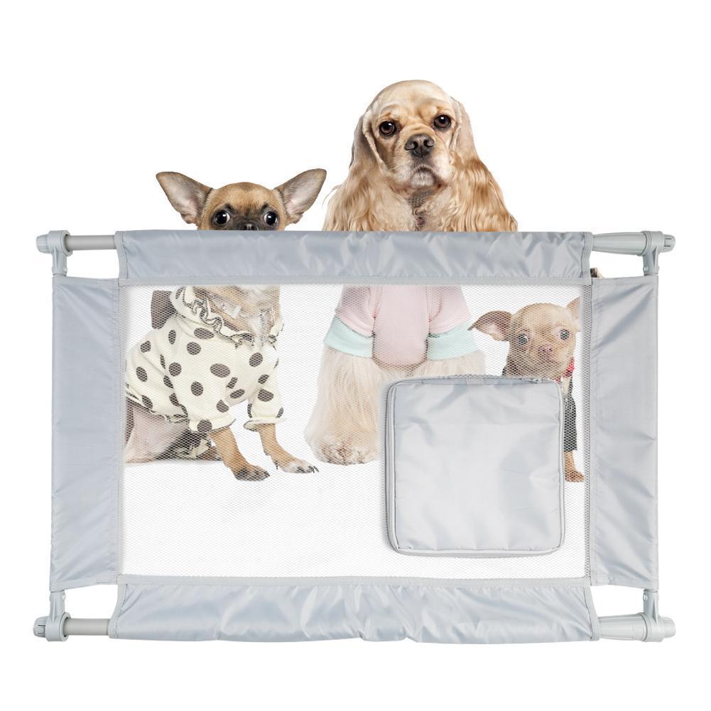 Pet Life ® 'Porta Gate' Anti-Drilling Nylon Mesh Collapsible Folding Travel Safety Pet Cat Dog Gate w/ Zippered Entrance Grey 