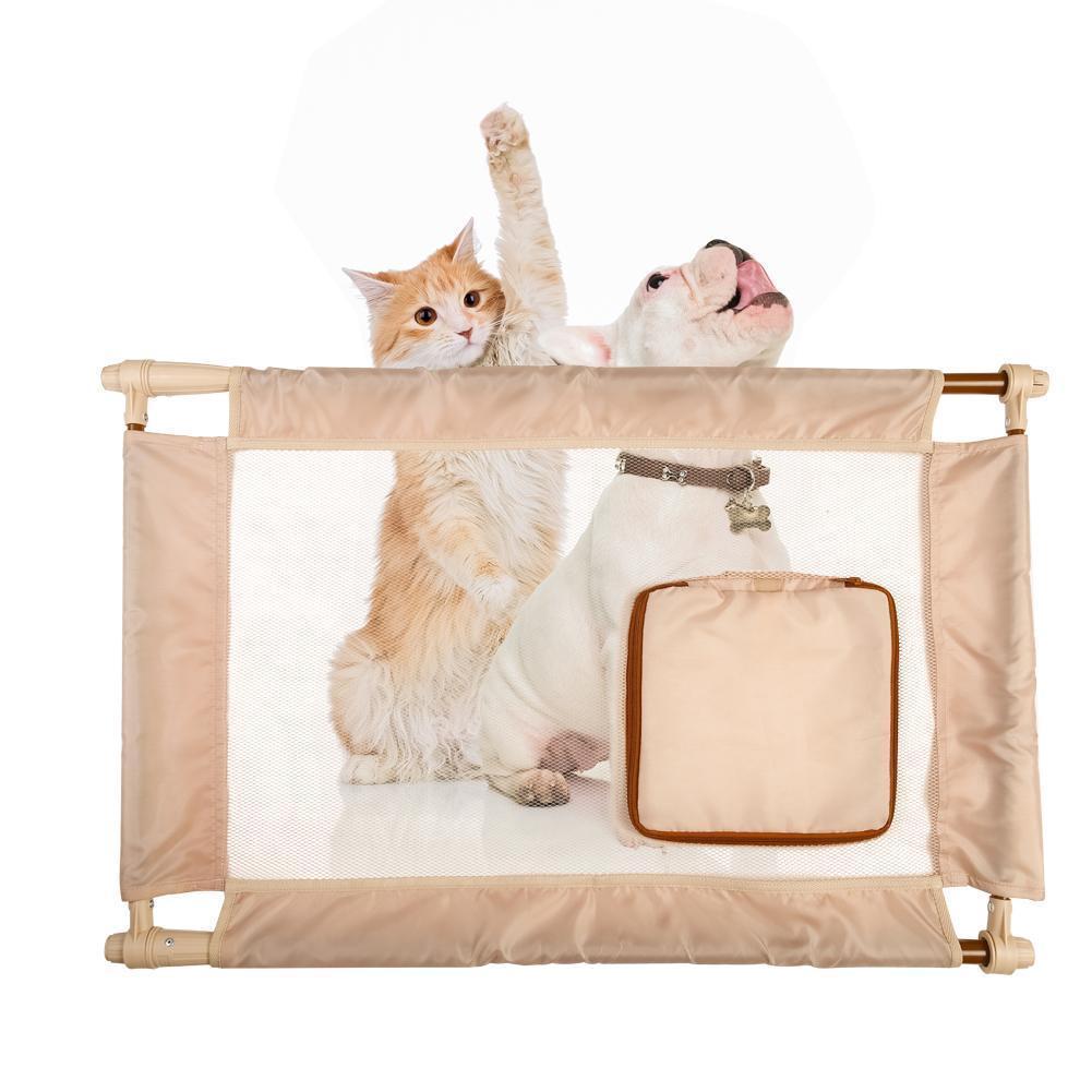 Pet Life ® 'Porta Gate' Anti-Drilling Nylon Mesh Collapsible Folding Travel Safety Pet Cat Dog Gate w/ Zippered Entrance Khaki