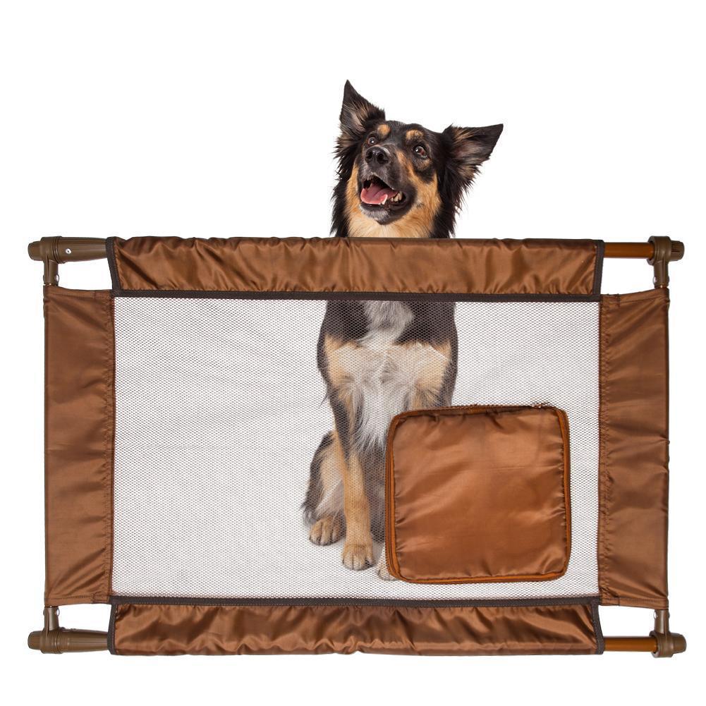 Pet Life ® 'Porta Gate' Anti-Drilling Nylon Mesh Collapsible Folding Travel Safety Pet Cat Dog Gate w/ Zippered Entrance Brown
