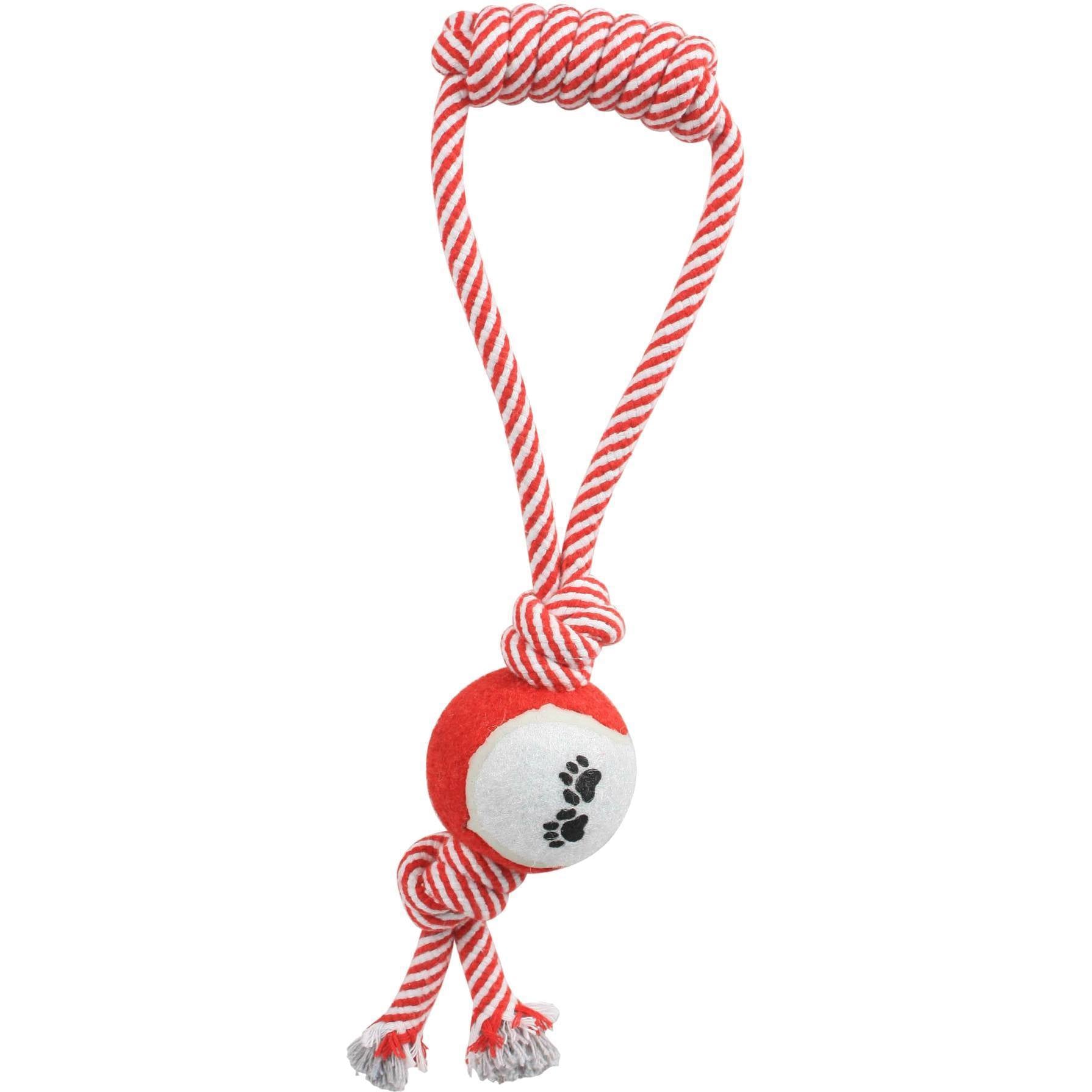 Pet Life ® 'Pull Away' All Natural Jute Rope and Tennis Ball Dog Toy Red