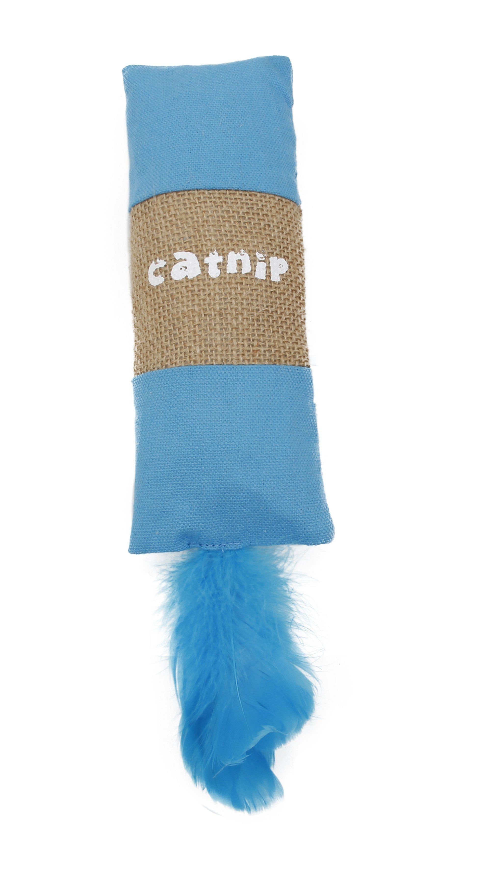 Pet Life ® 'Duffle Feathered' Squeak and Crinkle Teaser Plush Cat Toy Blue