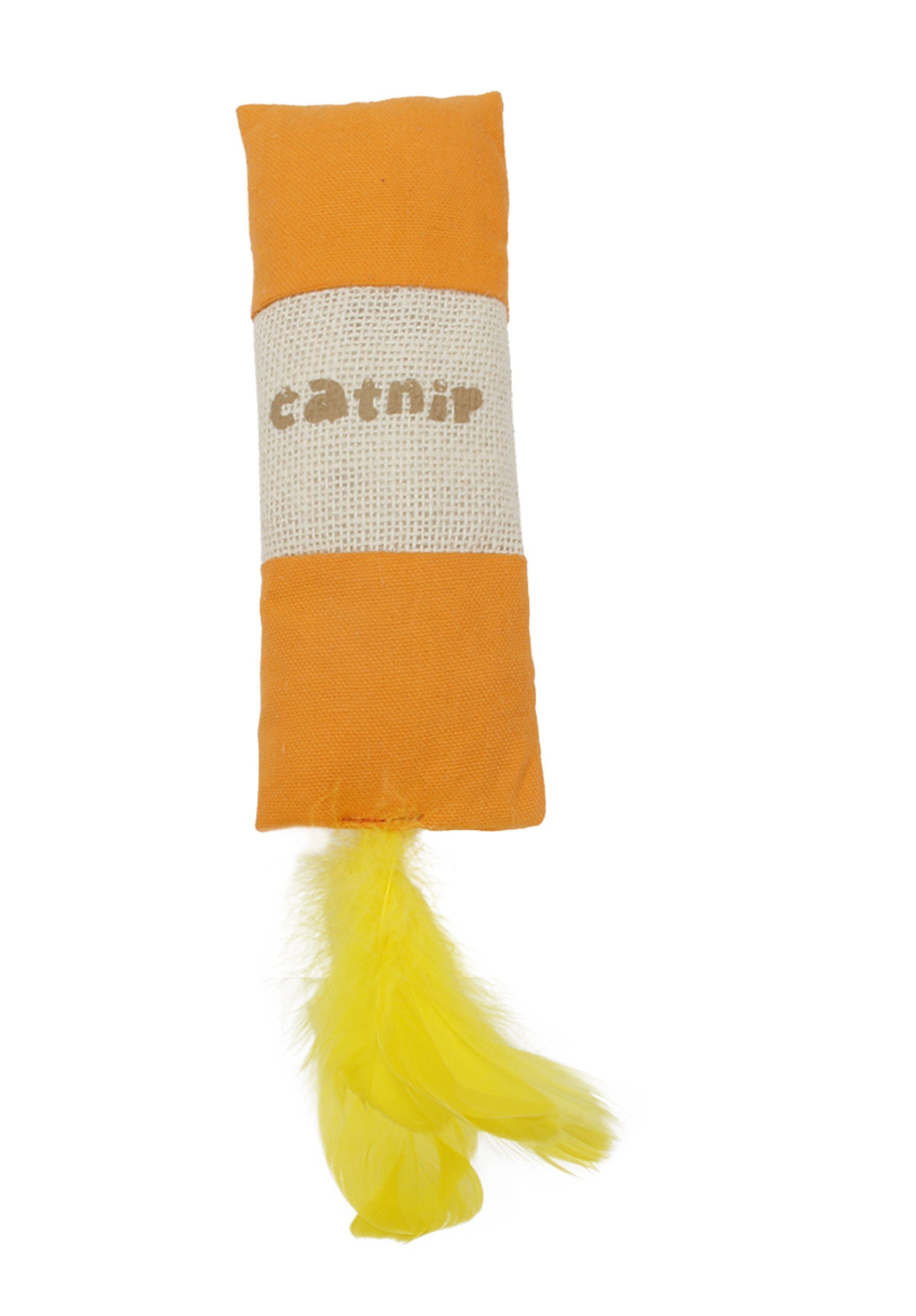Pet Life ® 'Duffle Feathered' Squeak and Crinkle Teaser Plush Cat Toy Orange