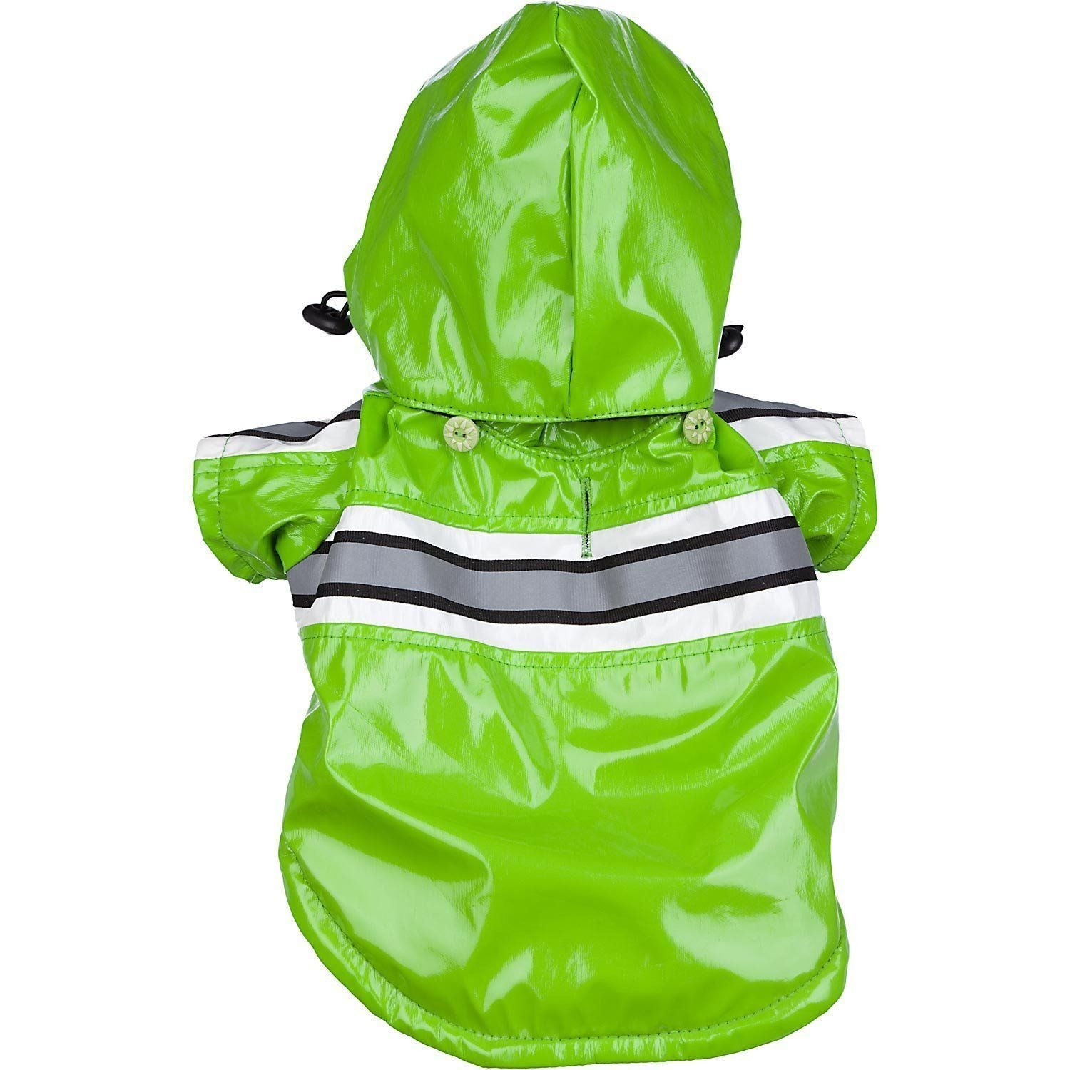 Pet Life ® 'Reflecta-Glow' Reflective Waterproof Adjustable Dog Raincoat Jacket w/ Removable Hood X-Small Green