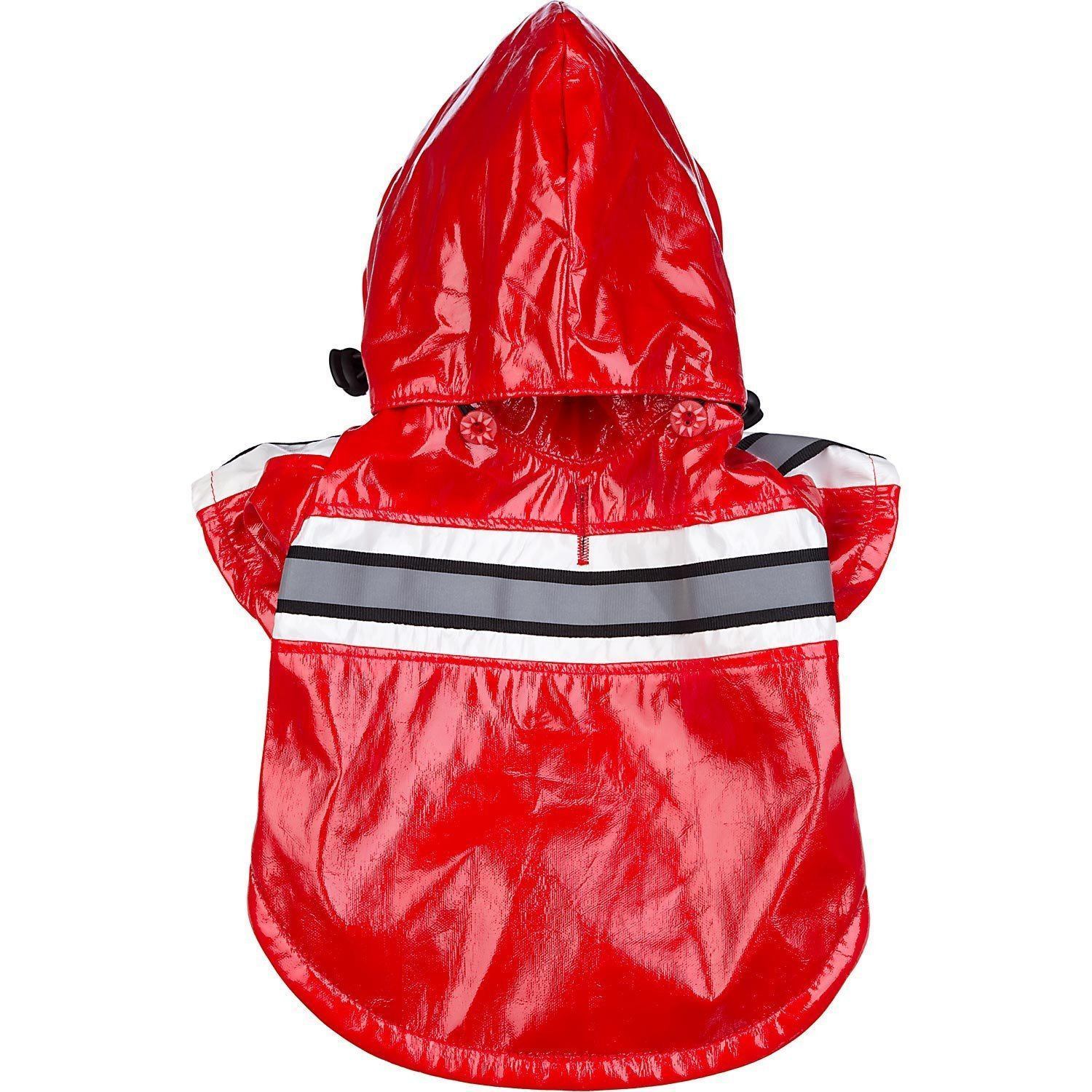 Pet Life ® 'Reflecta-Glow' Reflective Waterproof Adjustable Dog Raincoat Jacket w/ Removable Hood X-Small Red