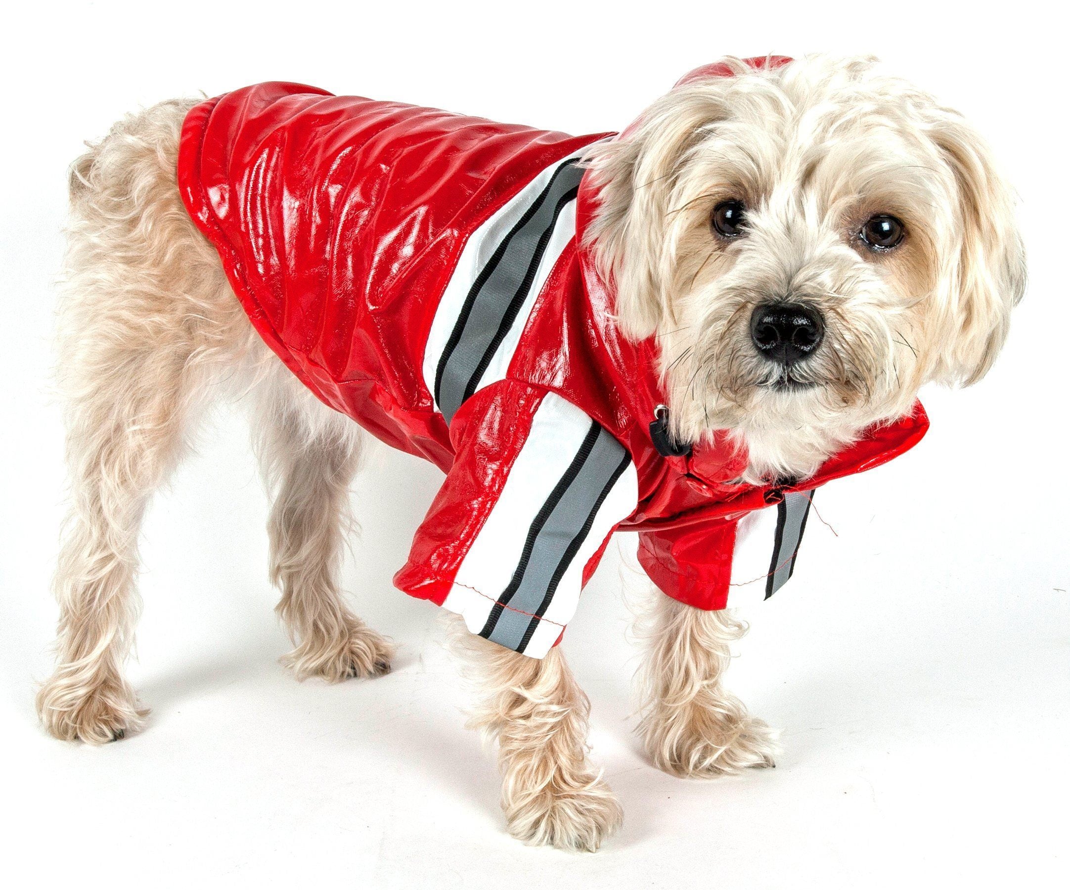 Pet Life ® 'Reflecta-Glow' Reflective Waterproof Adjustable Dog Raincoat Jacket w/ Removable Hood