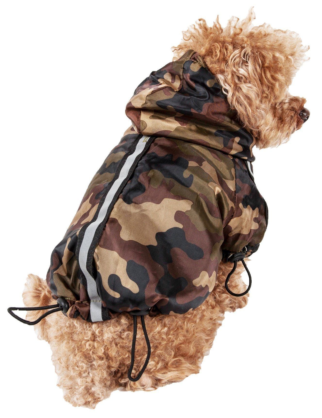 Pet Life ® 'Reflecta-Sport' Multi-Adjustable Reflective Weather-Proof Dog Raincoat w/ Removable Hood X-Small Forest Camouflage