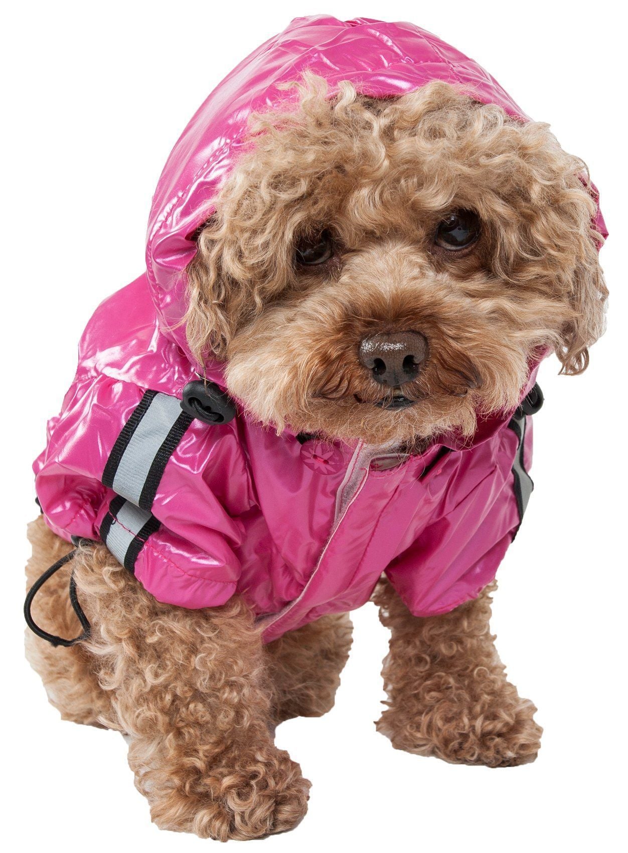 Pet Life ® 'Reflecta-Sport' Multi-Adjustable Reflective Weather-Proof Dog Raincoat w/ Removable Hood X-Small Hot Pink